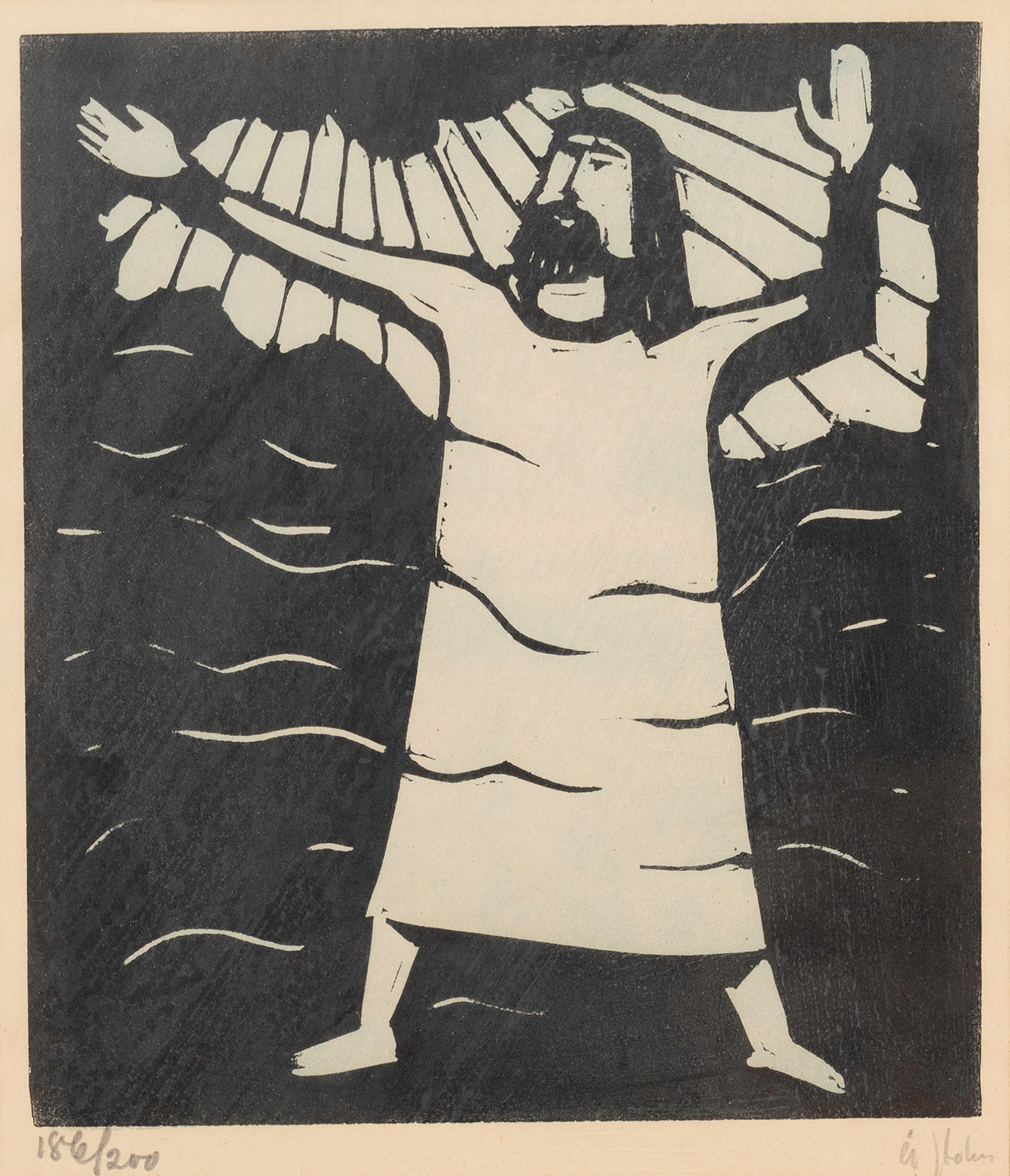 ÅKE HOLM (1900-80). Mansfigur, träsnitt, signerad och numrerat, Å Holm, 186/200.