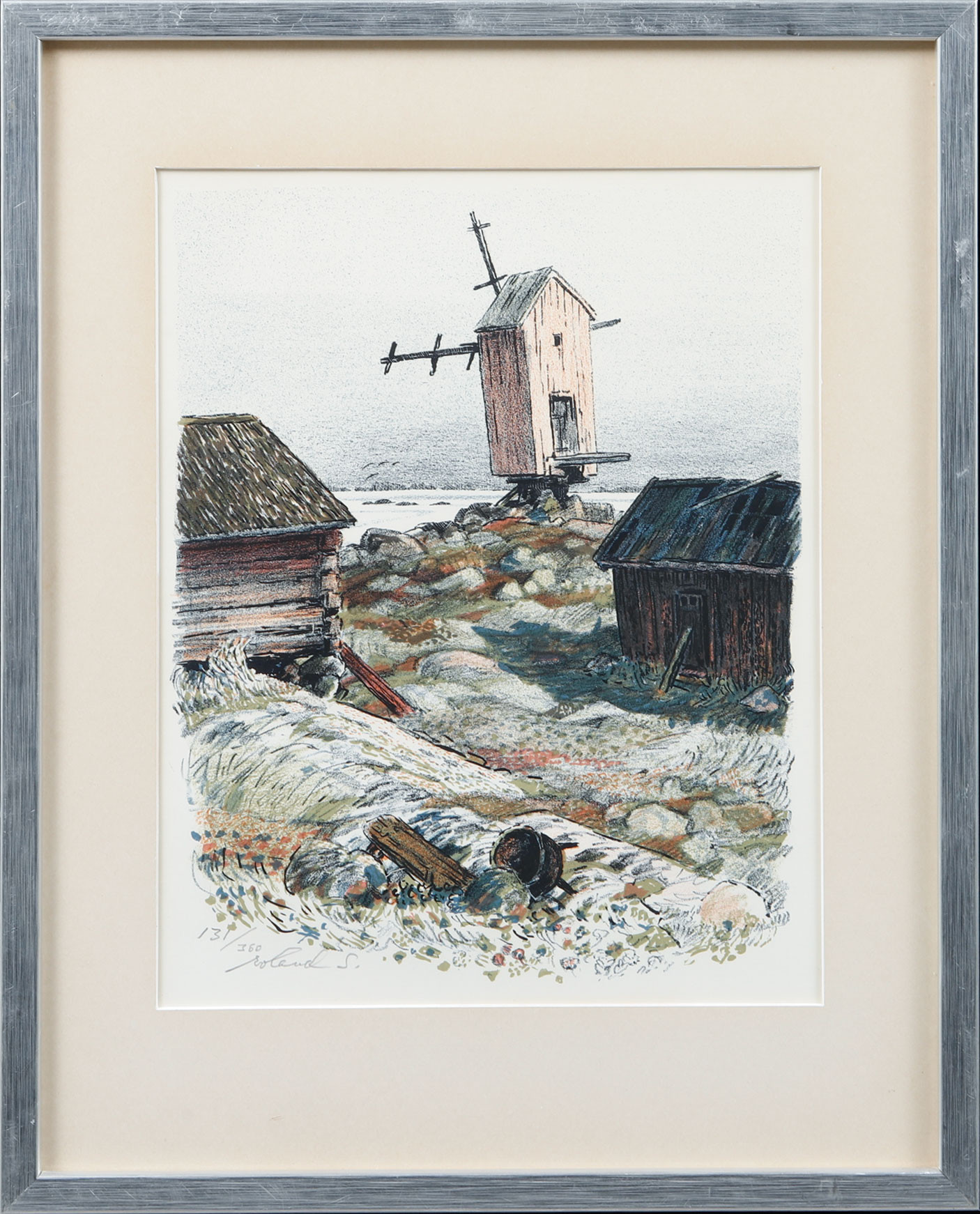 ROLAND SVENSSON. "Ödehemman", färglitografi, signerad och numrerad 131/360.