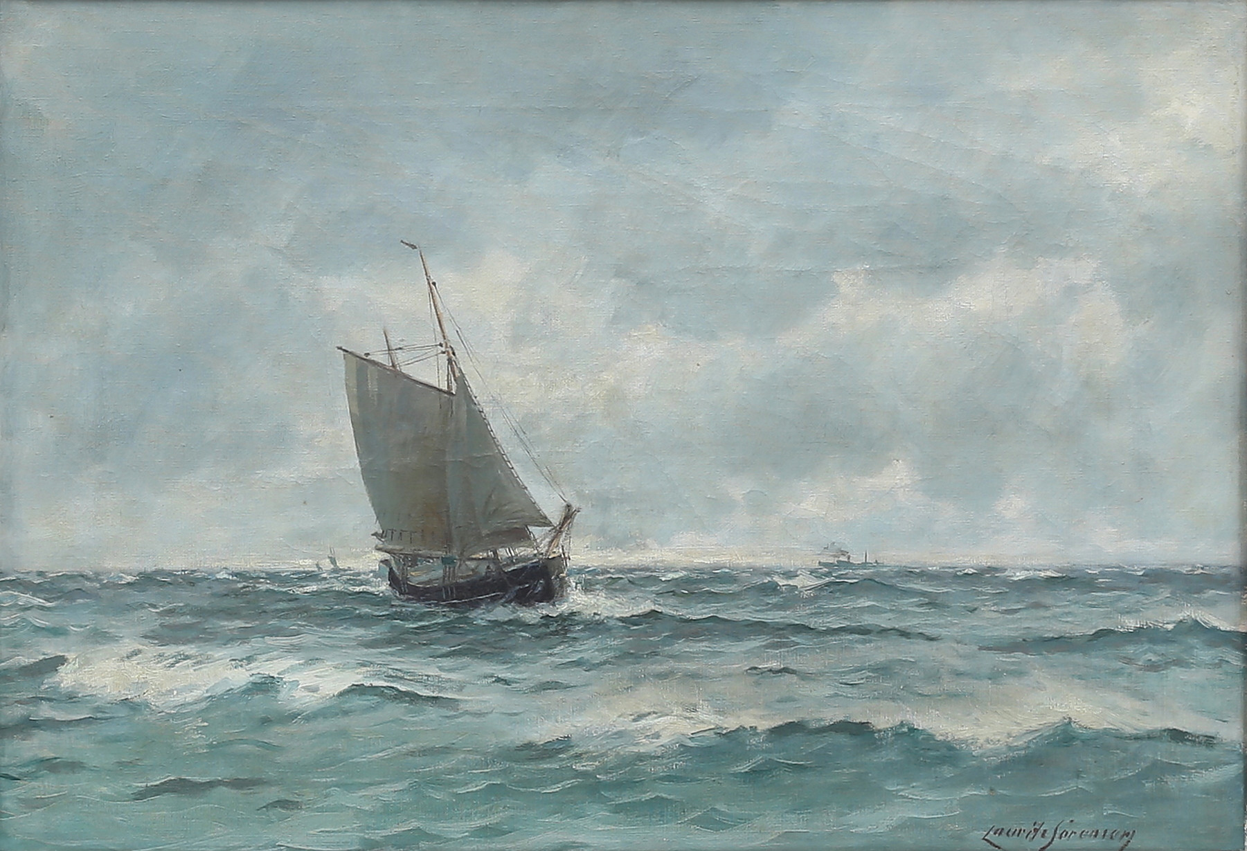 LAURITZ SÖRENSEN (1882-1968). Segelskuta, olja på duk, signerad.