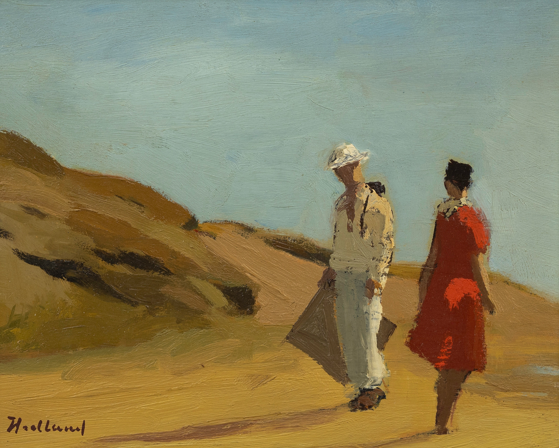 BÖRJE HEDLUND (1909-2005). Par under blå himmel, olja på pannå, signerad Hedlund.
