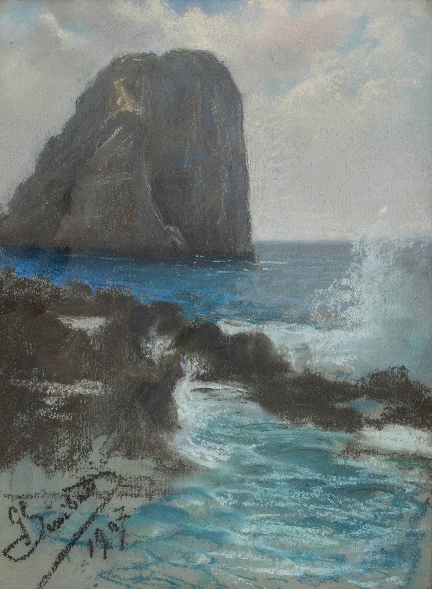 OIDENTIFIERAD KONSTNÄR. Capri, pastell, bär otydlig signatur, daterad 1907.