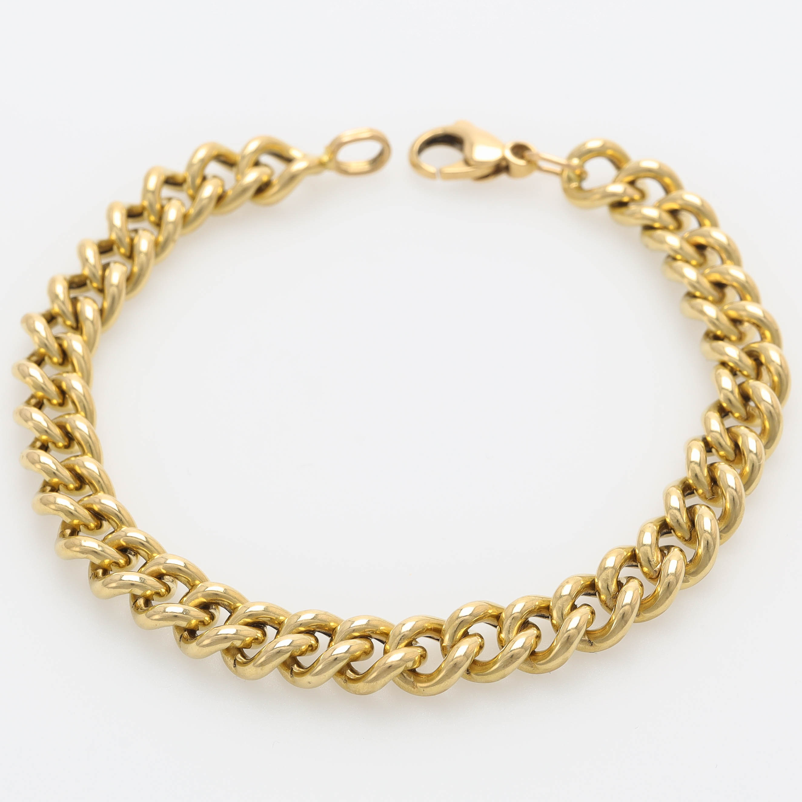 ARMBAND, 18 k guld, ihålig pansarlänk med karbinhake.