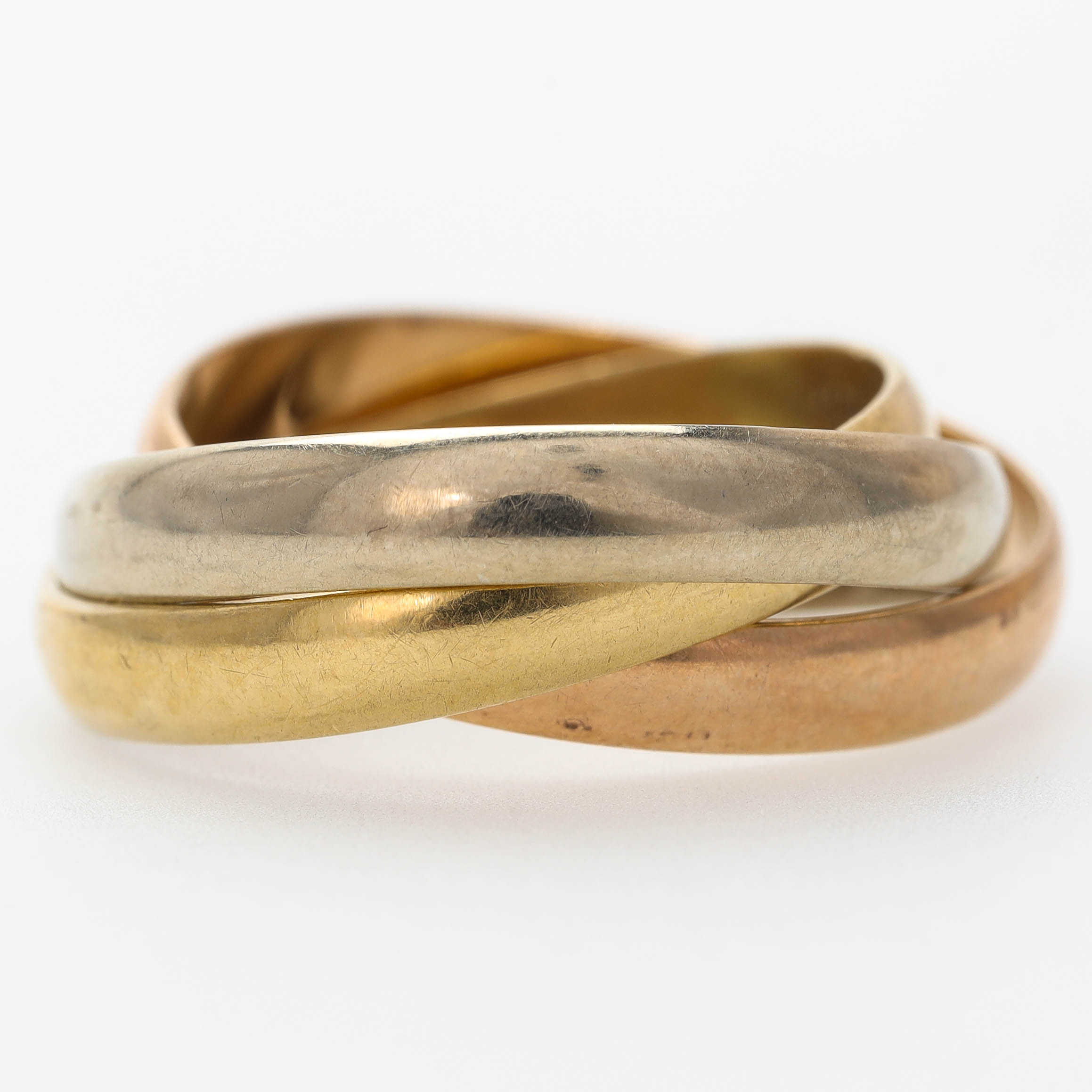RING, 18 k trefärgat guld, kattfot.