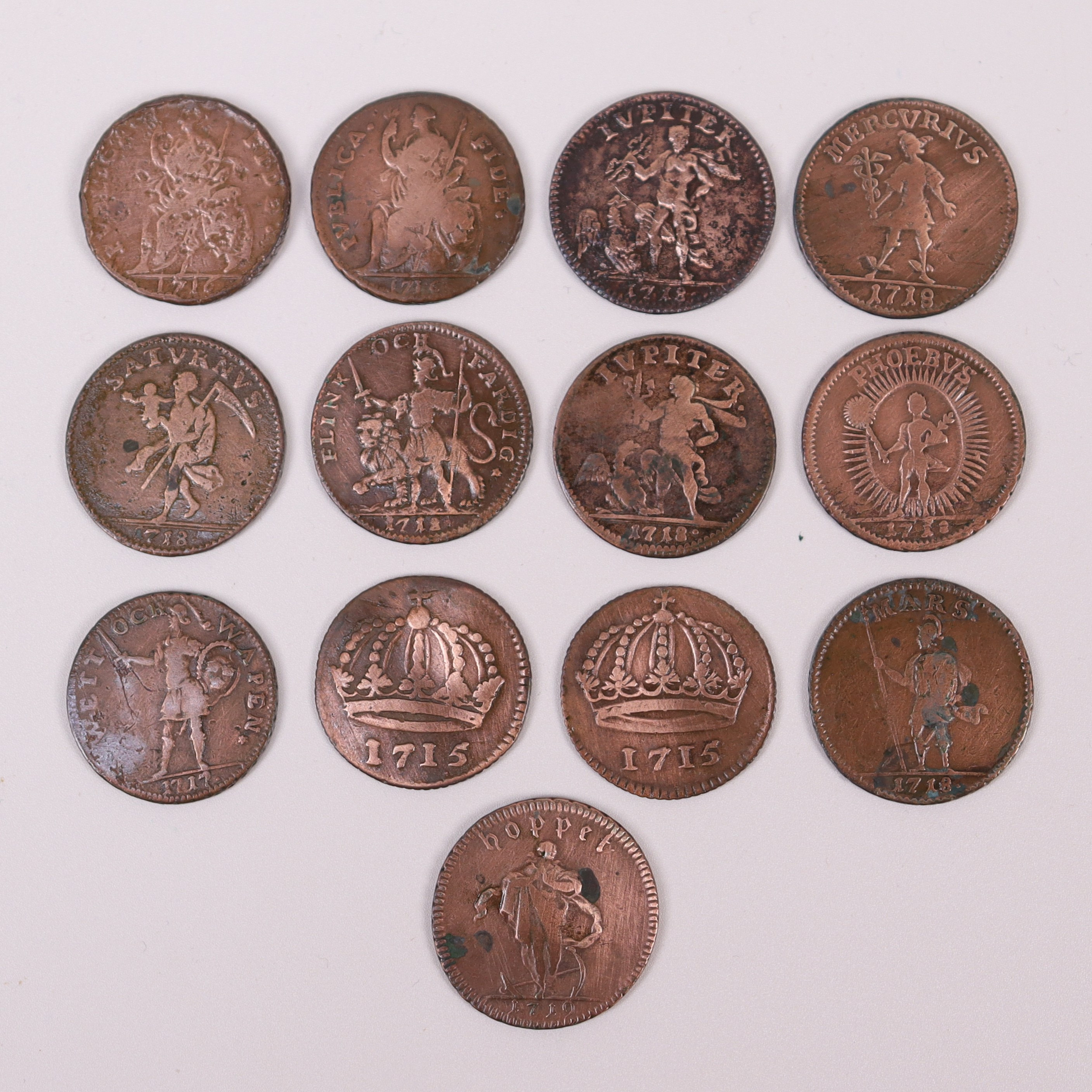 NÖDMYNT, Karl XII, koppar, 1715-1719, 13 st.
