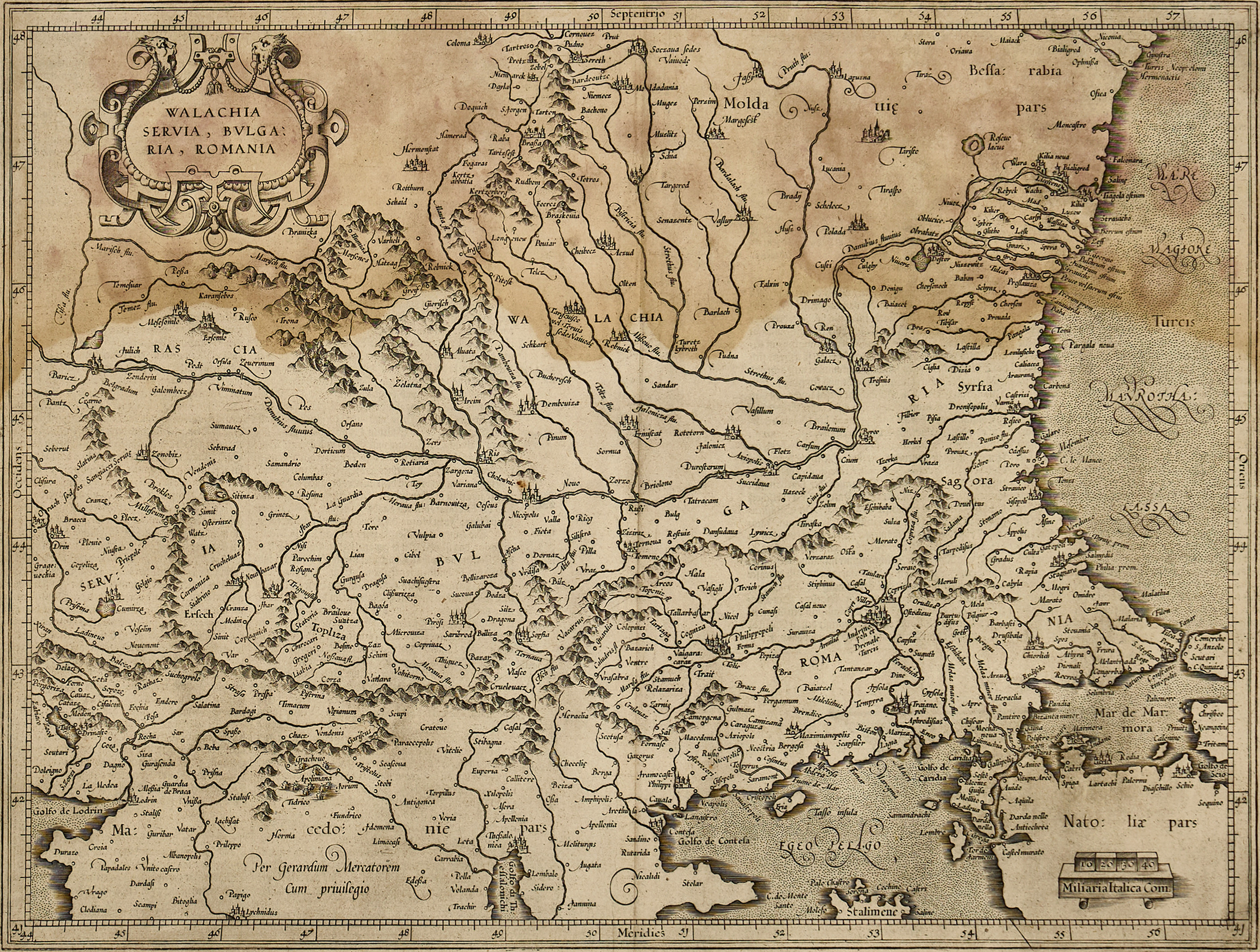 MERCATOR/HONDIUS, Walachia Servia, Bulgaria, Romania, 1636.