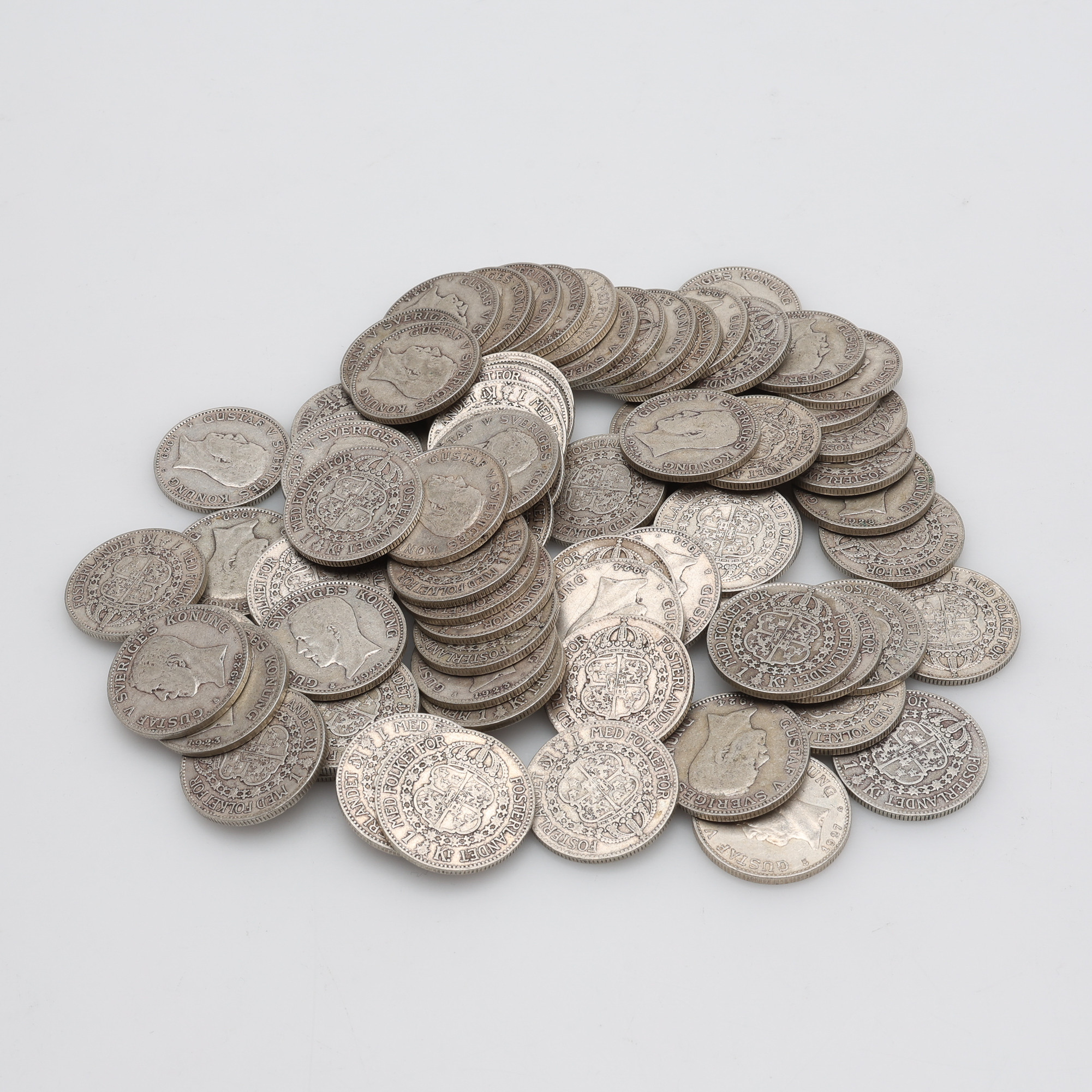 MYNT, 1-KRONOR, 80% SILVER, TOTAL VIKT CA 572 GRAM.