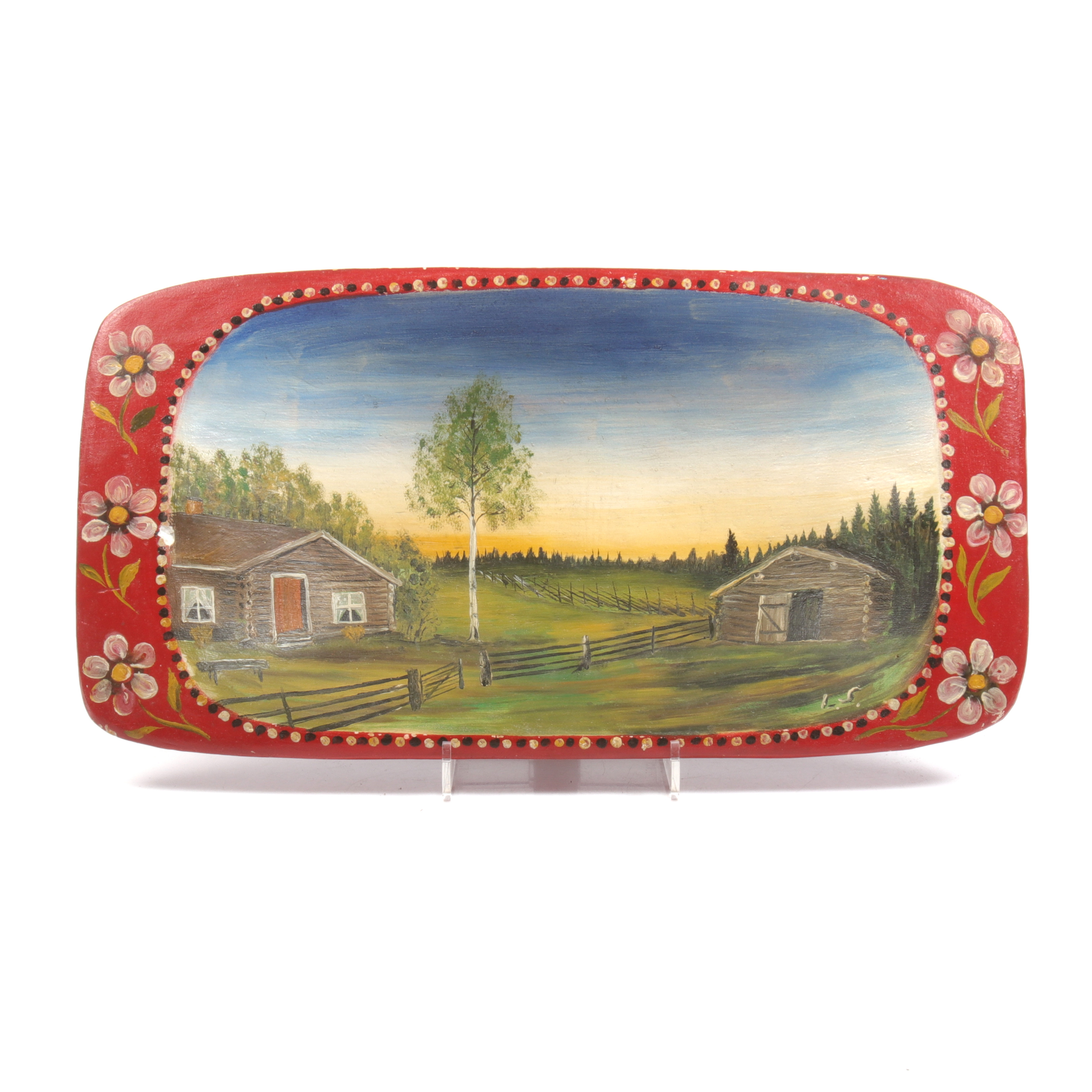 LARS "BLÄST-LARS" SKOGLUND. "Minne från Blästen 1945", målning på tråg, monogramsignerad L.S.