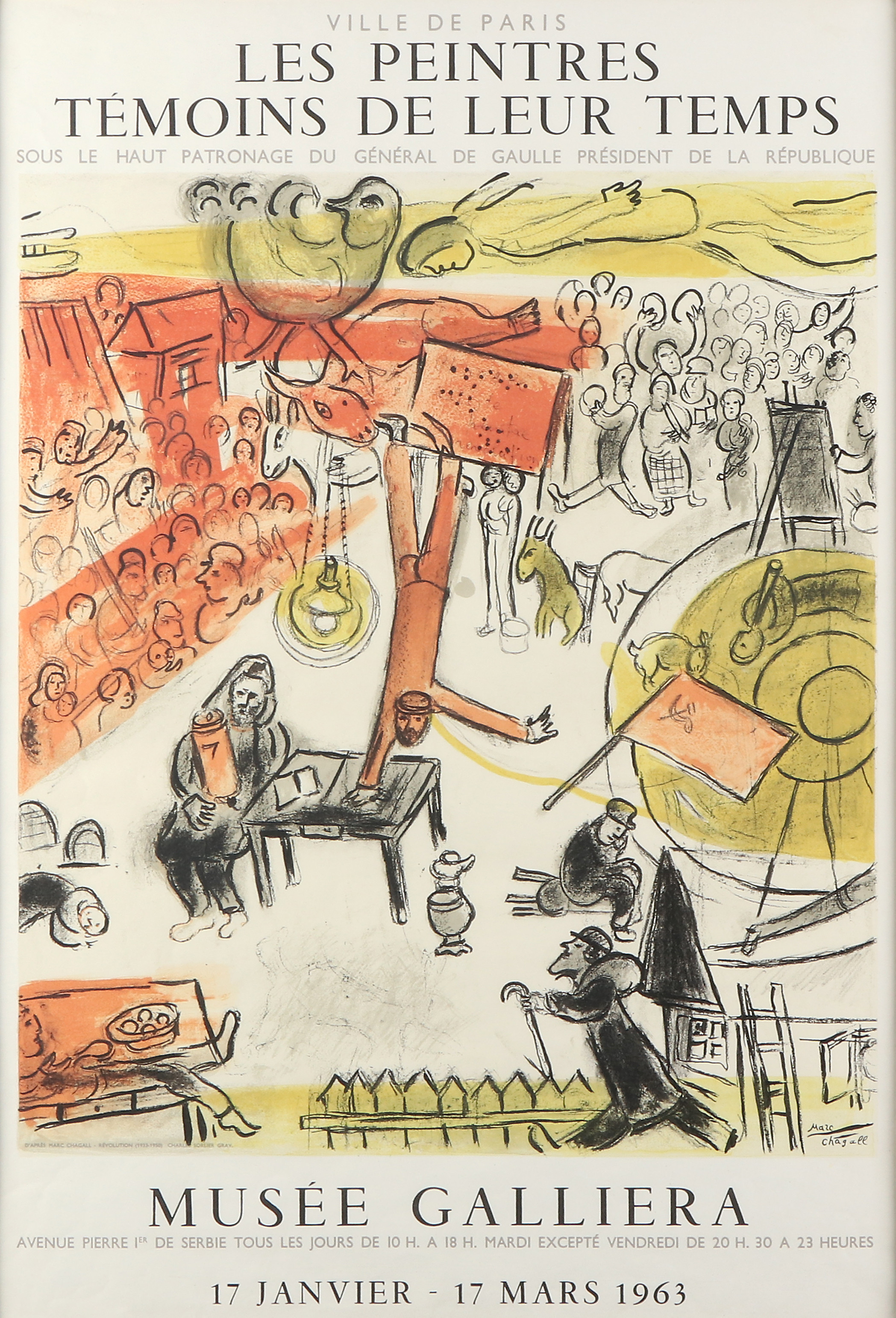 MARC CHAGALL. Litograferad utställningsaffisch. Musée Galliera, 1963.