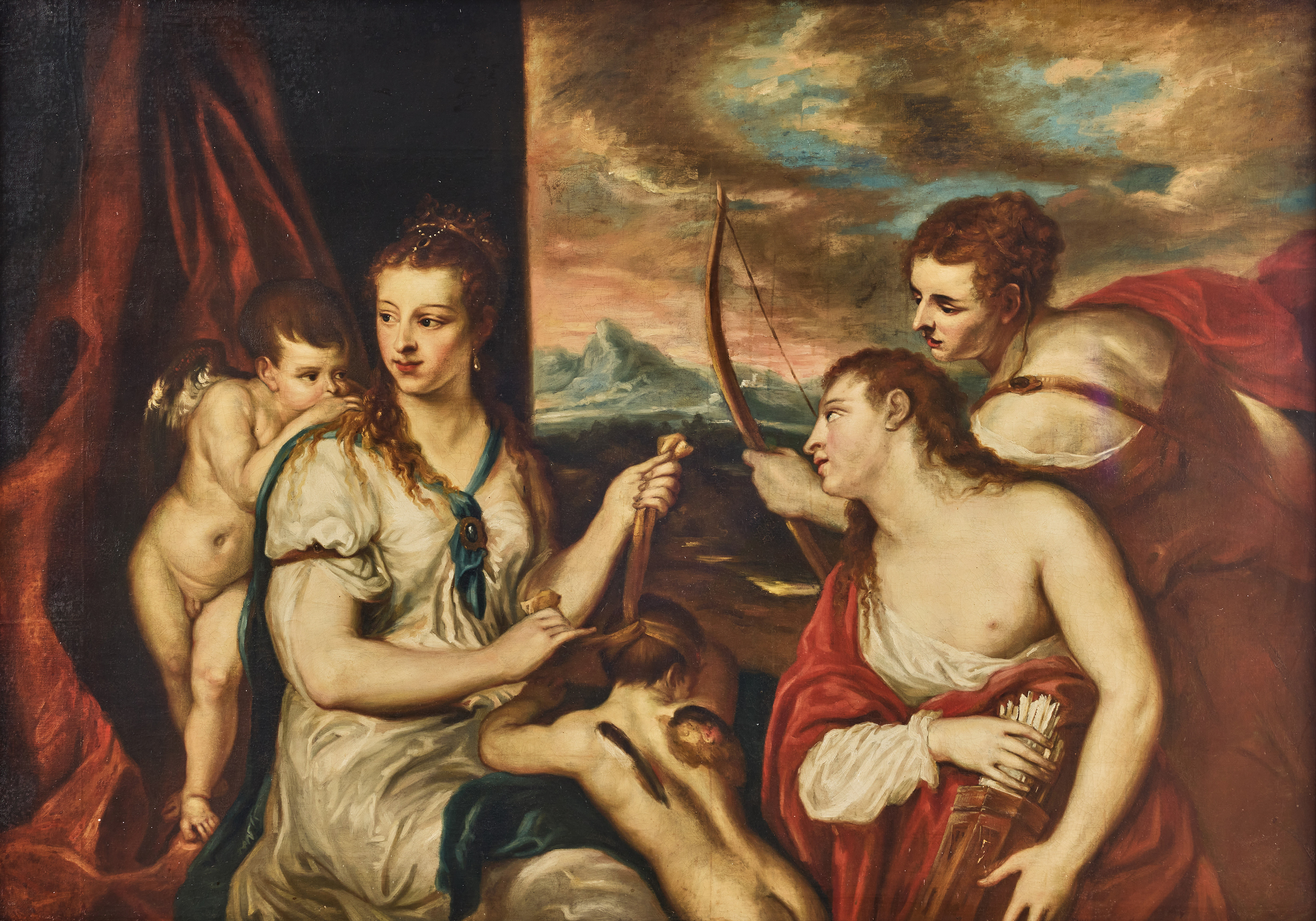 PER KRAFFT D.Y. (1777-1863). Venus bindande en duk kring Amors ögon.