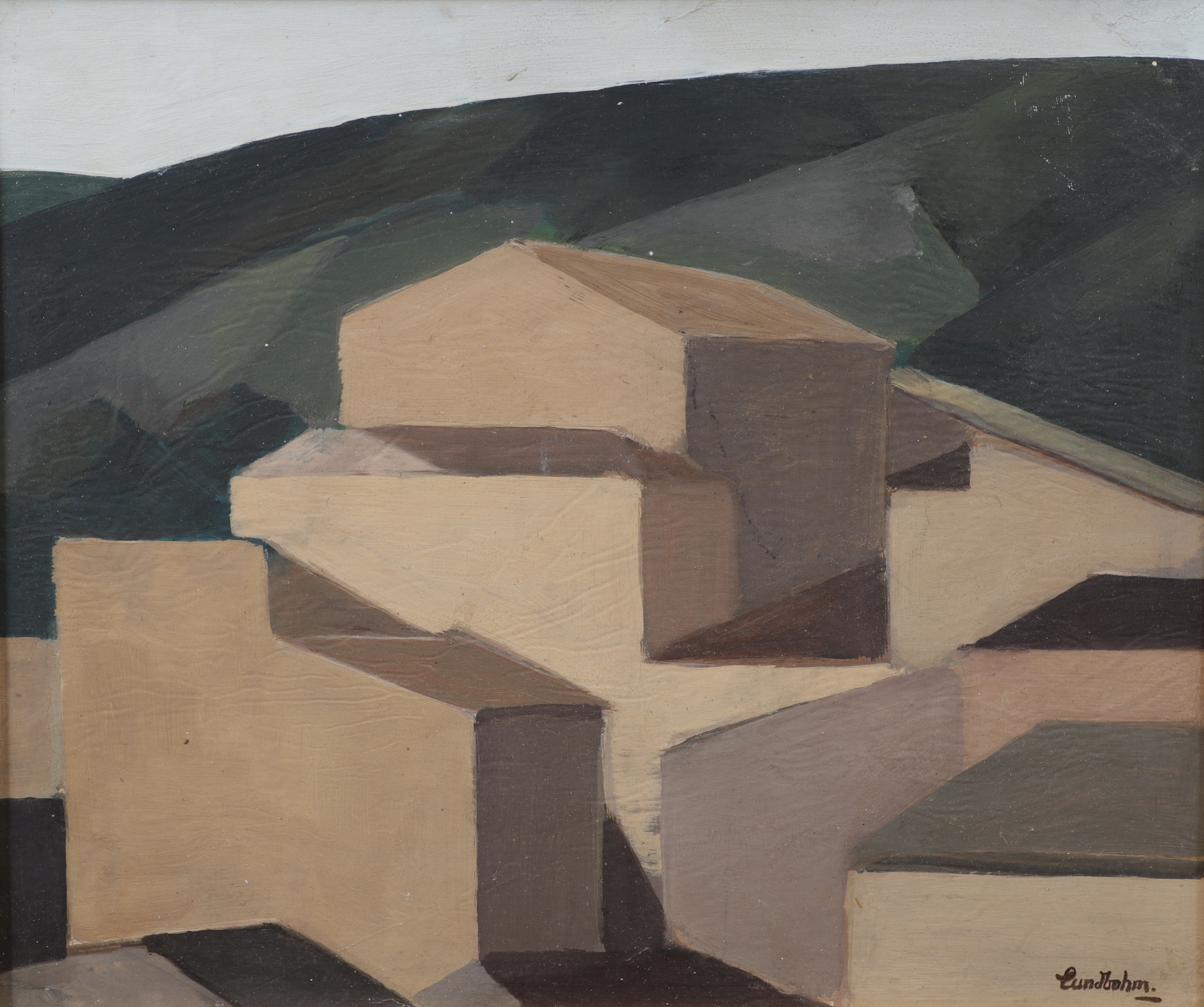 SIXTEN LUNDBOHM. "Urbino, Italien", olja på pannå, signerad och daterad a tergo 1955.