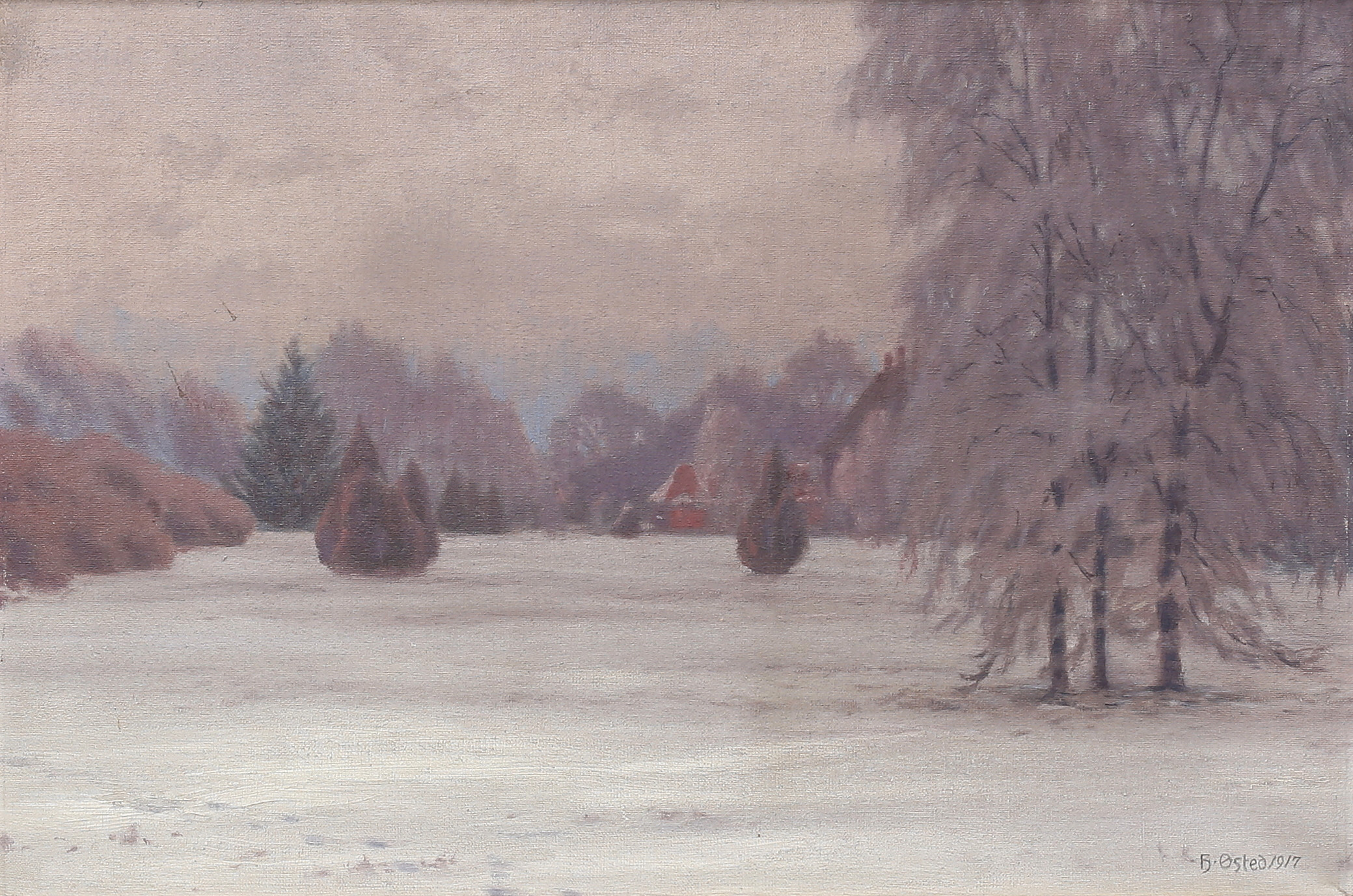 OIDENTIFIERAD KONSTNÄR. Vintermotiv, signerad Østed, daterad 1917.