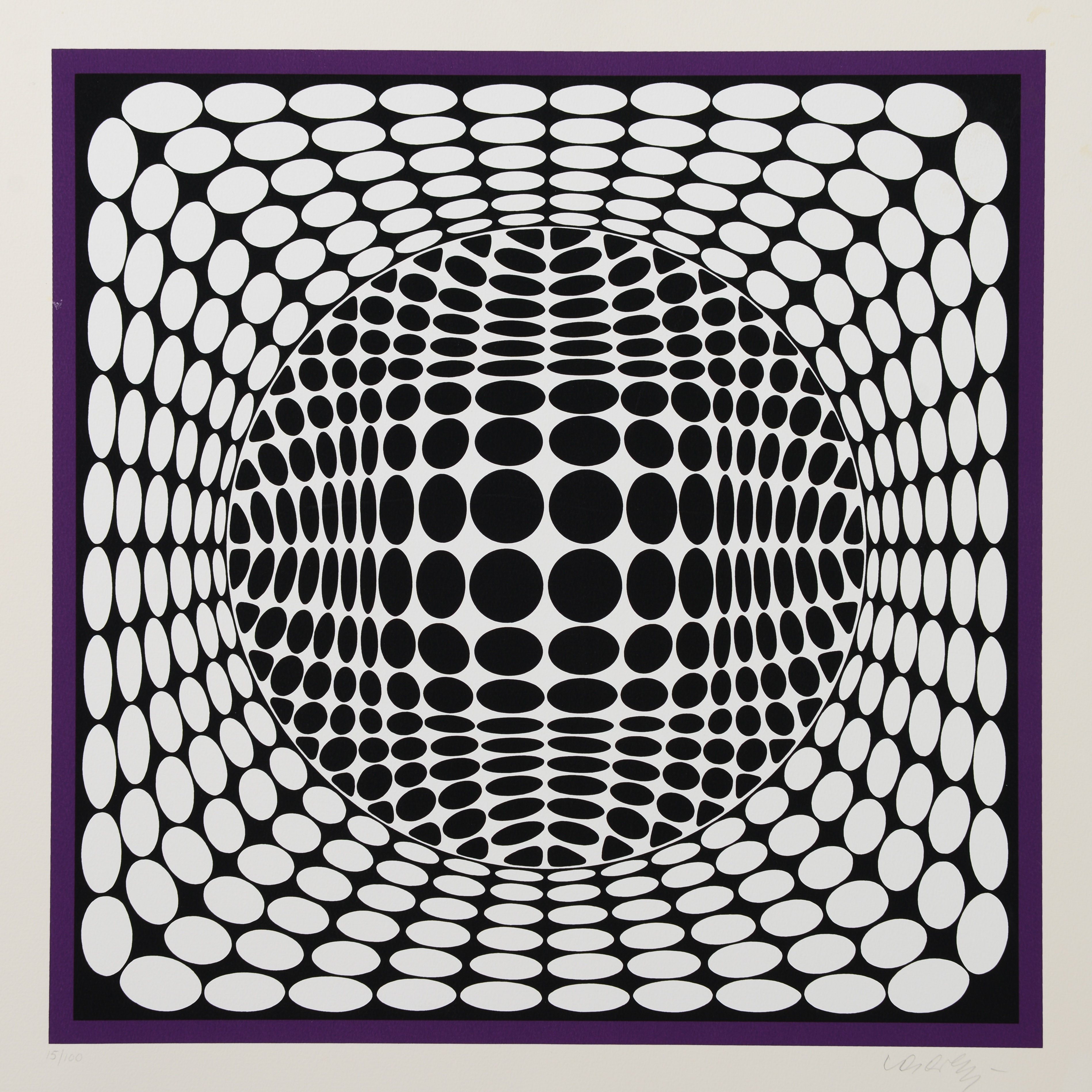 VICTOR VASARELY. Optisk komposition, ”TER-UR-NB”, färgserigrafi, signerad samt numrerad 15/100.