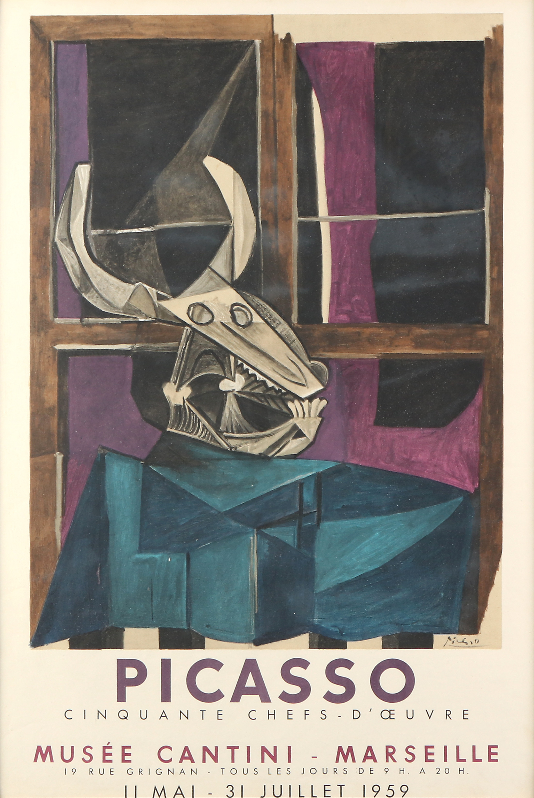 PABLO PICASSO. Litograferad utställningsaffisch. Musée Cantini - Merseille 1959.