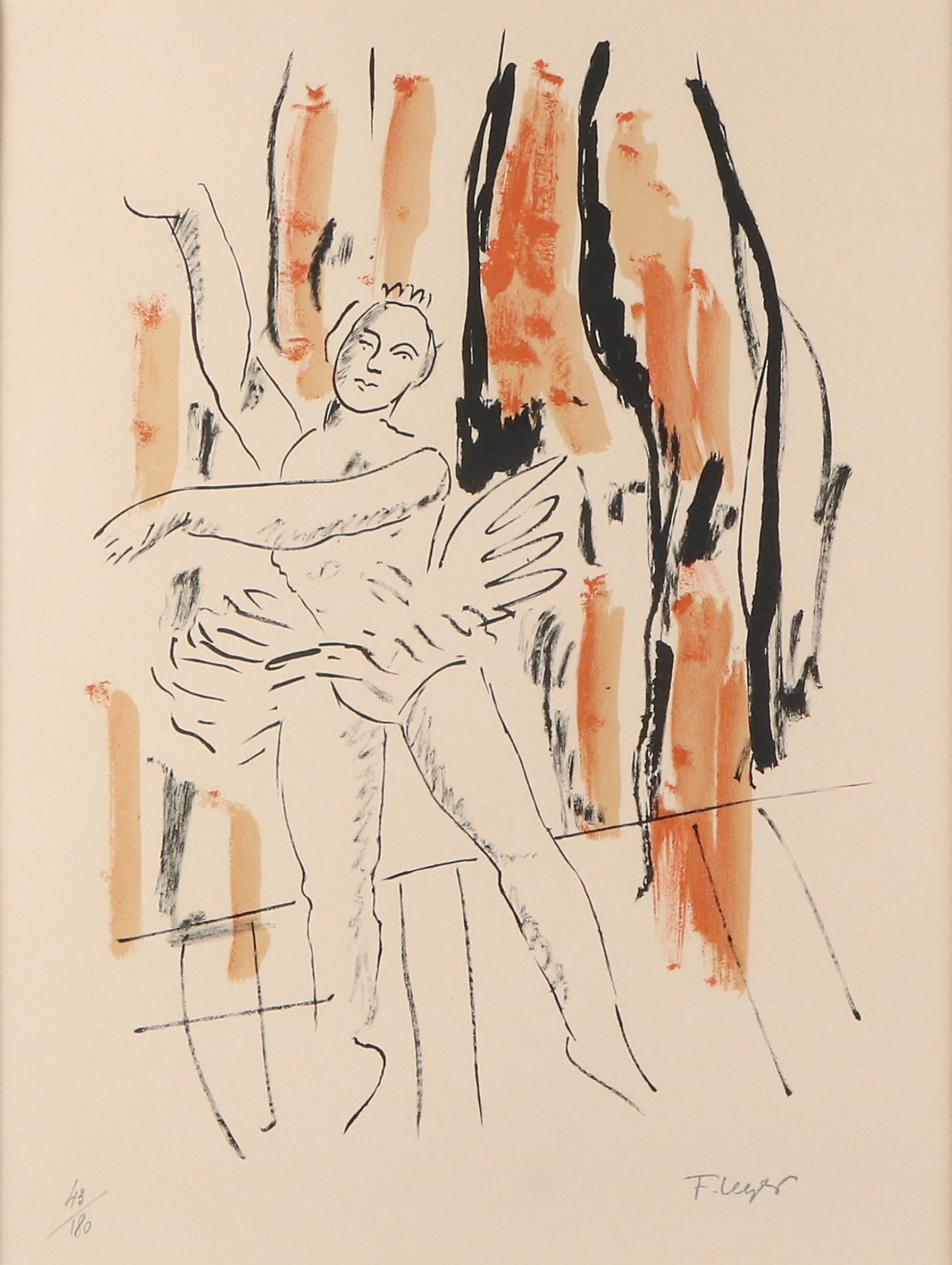 FERNAND  LÉGER. EFTER. Litografi, 43/180. Balletdansös. Tryckt signatur.