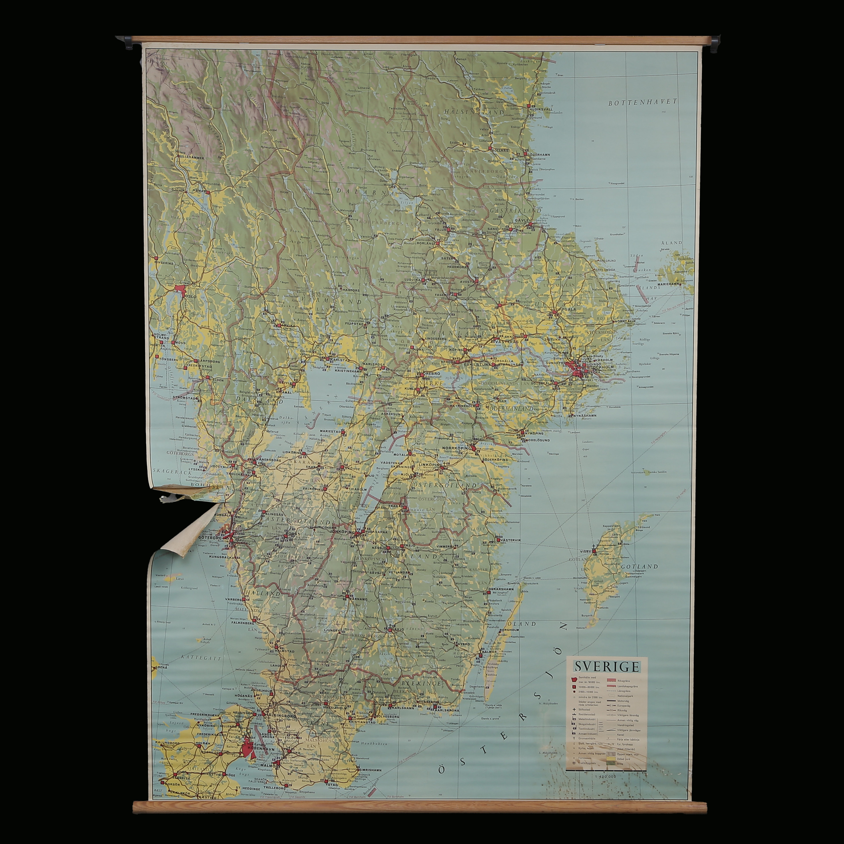 KARTA, SVERIGE, TRELLEBORG-HUDIKSVALL, EKONOMISK-GEOGRAFISK KARTA SKALA 1:400 000, GENERALSTABENS LITOGRAFISKA ANSTALT, KARTFÖRLAGET, STOCKHOLM.