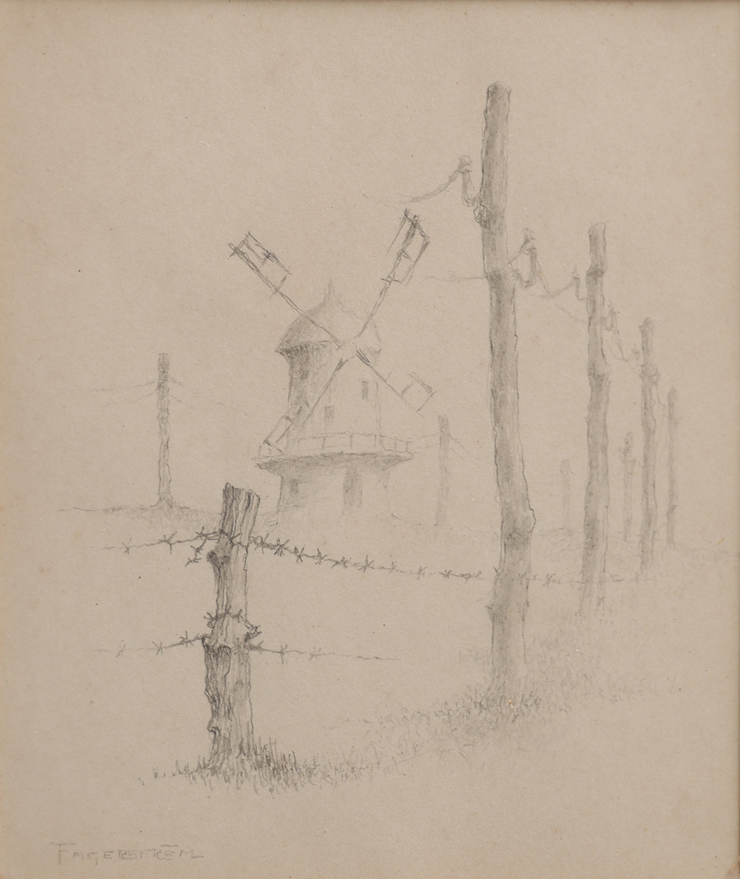 HANS FAGERSTRÖM 1921-2000. GRAFIT PÅ PAPPER, VÄDERKVARN, SIGNERAD.