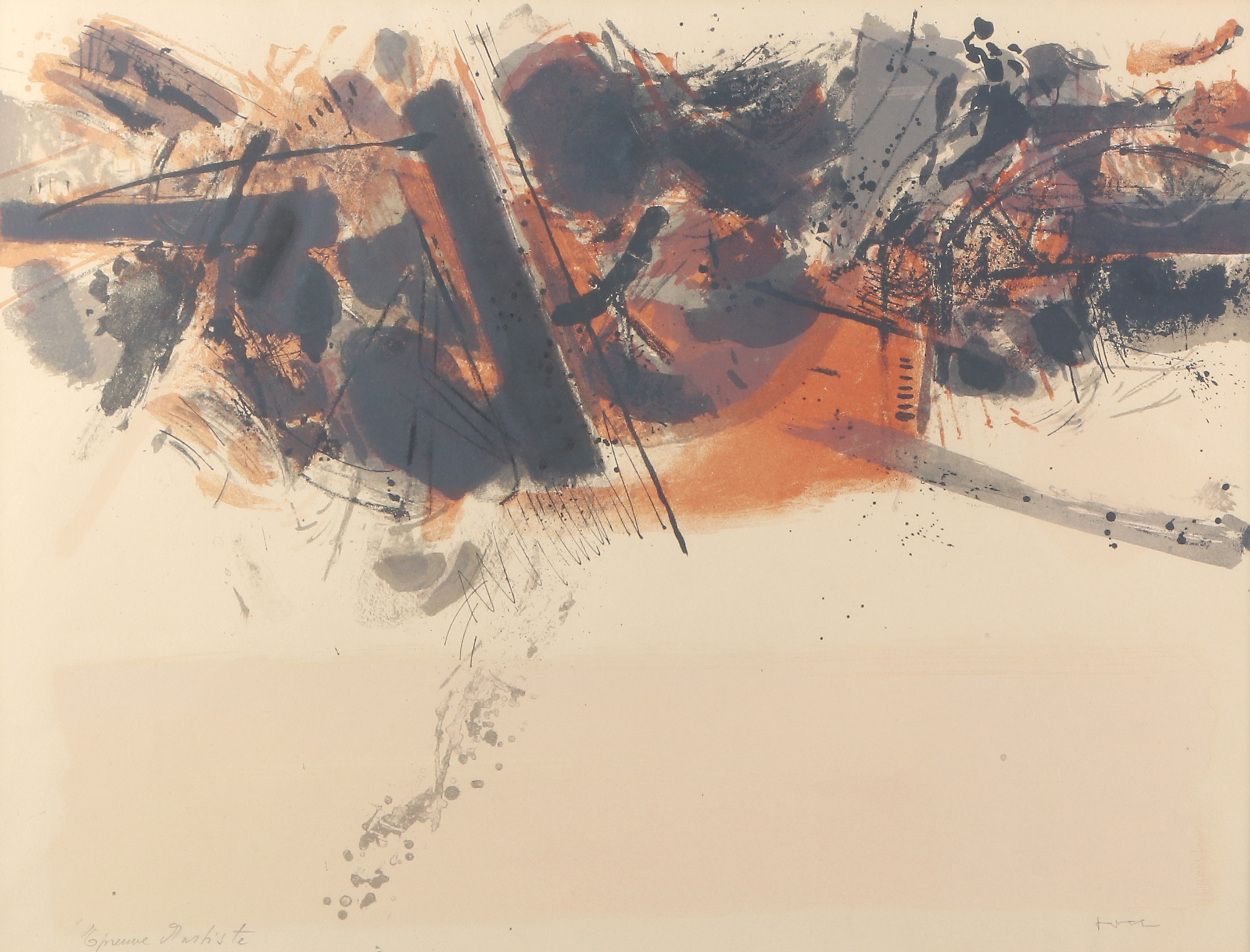 JOHN LEVEE. Litografi, Epreuve D'artiste. Komposition. Signerad.