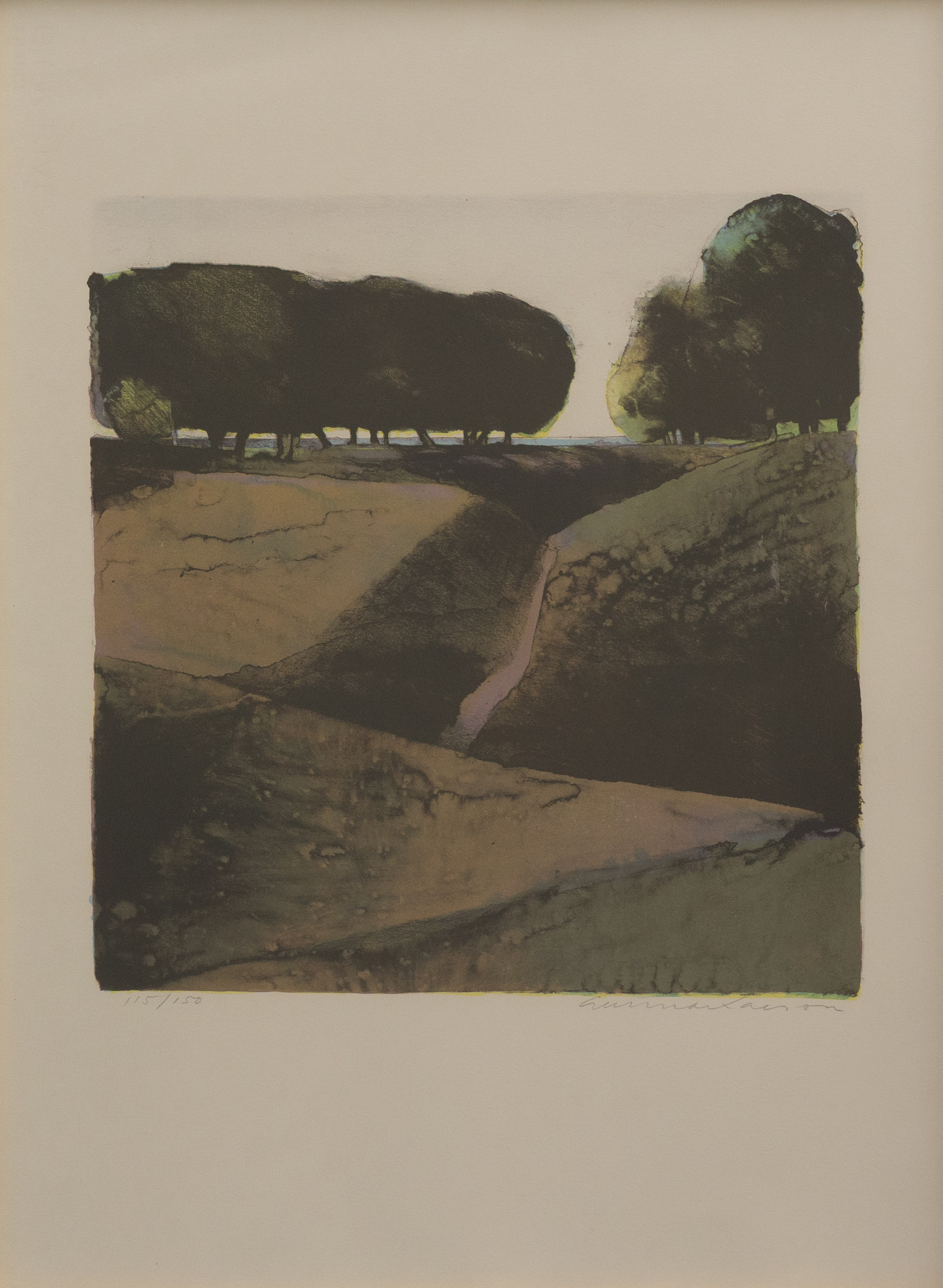 GUNNAR LARSON (1925-2020). Landskap med ravin litografi nr 115/150, signerad.