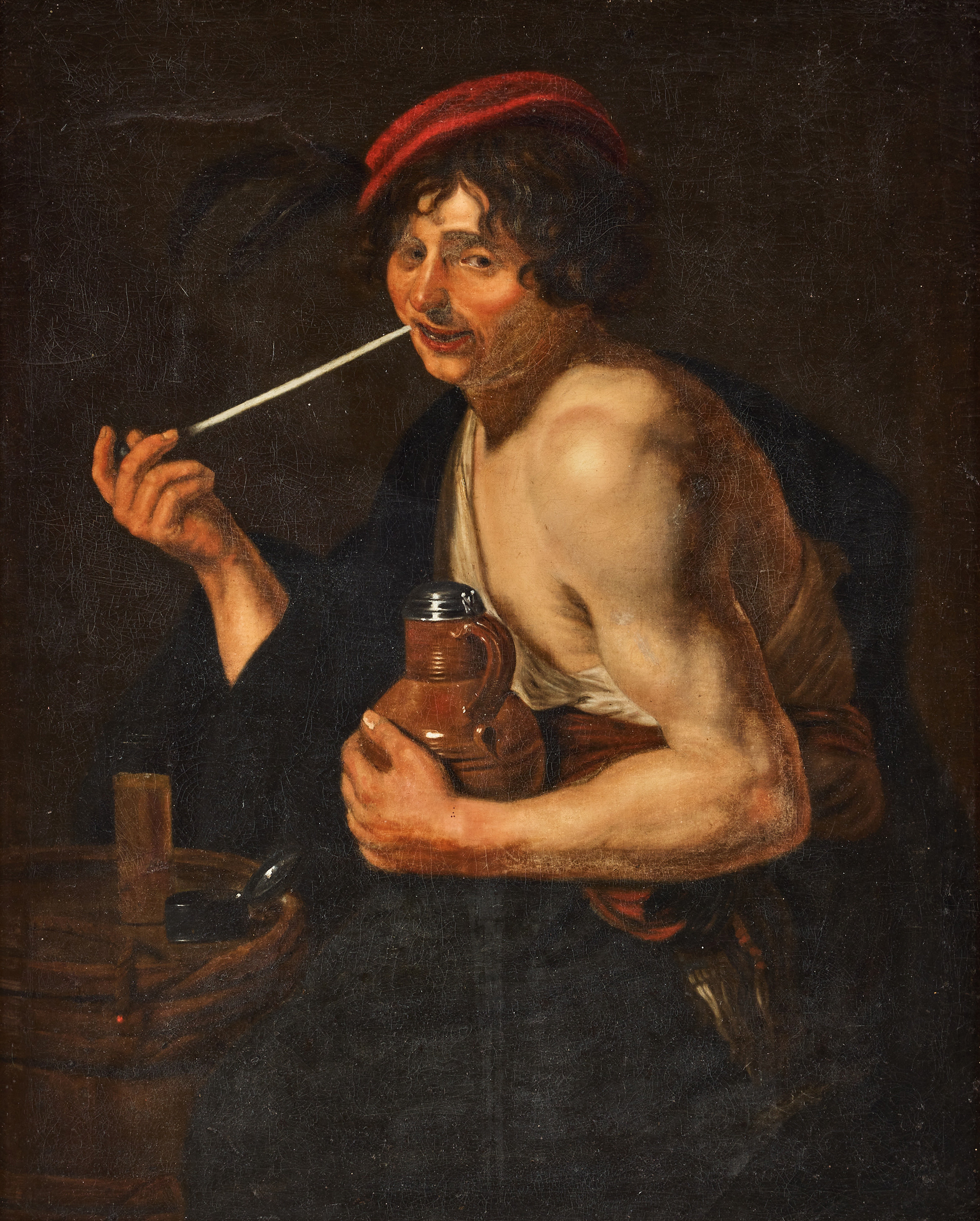 FLEMISH SCHOOL, 17TH CENTURY. Circle of Theodoor Rombouts. Man smoking a pipe.