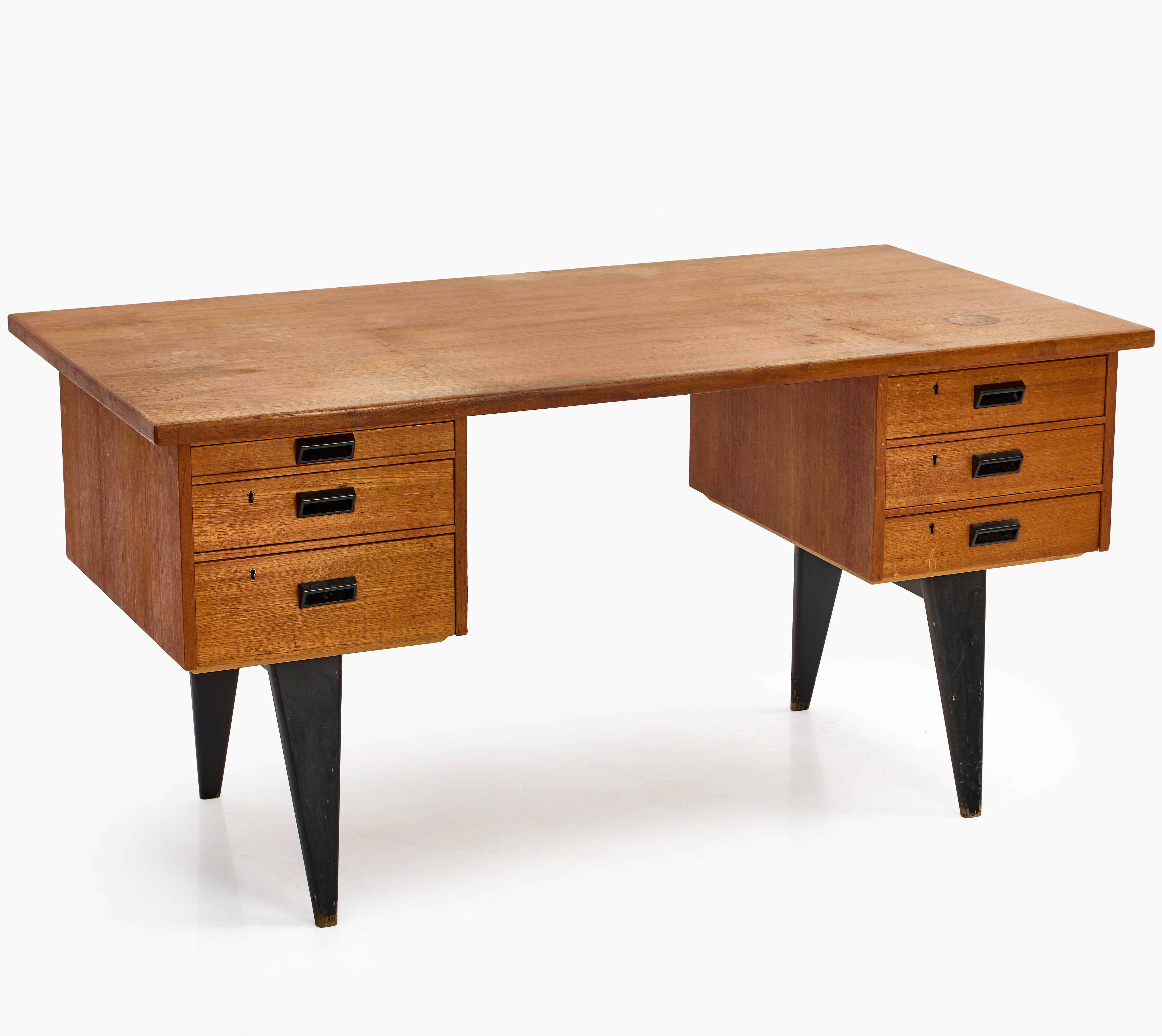 SKRIVBORD, teak, svartlackerade detaljer, 1950-tal.