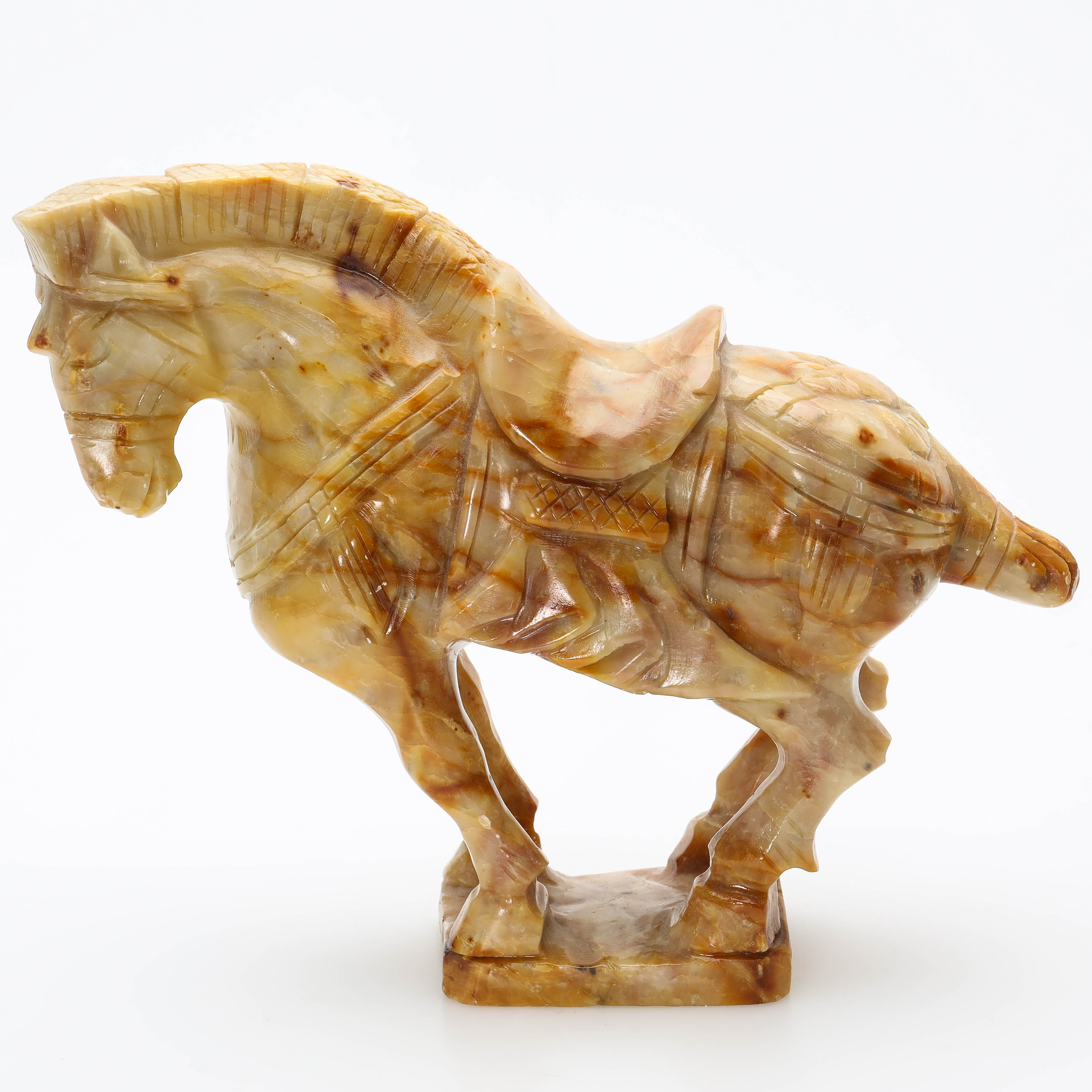 SKULPTUR, häst, karvad av alabaster, Kina.