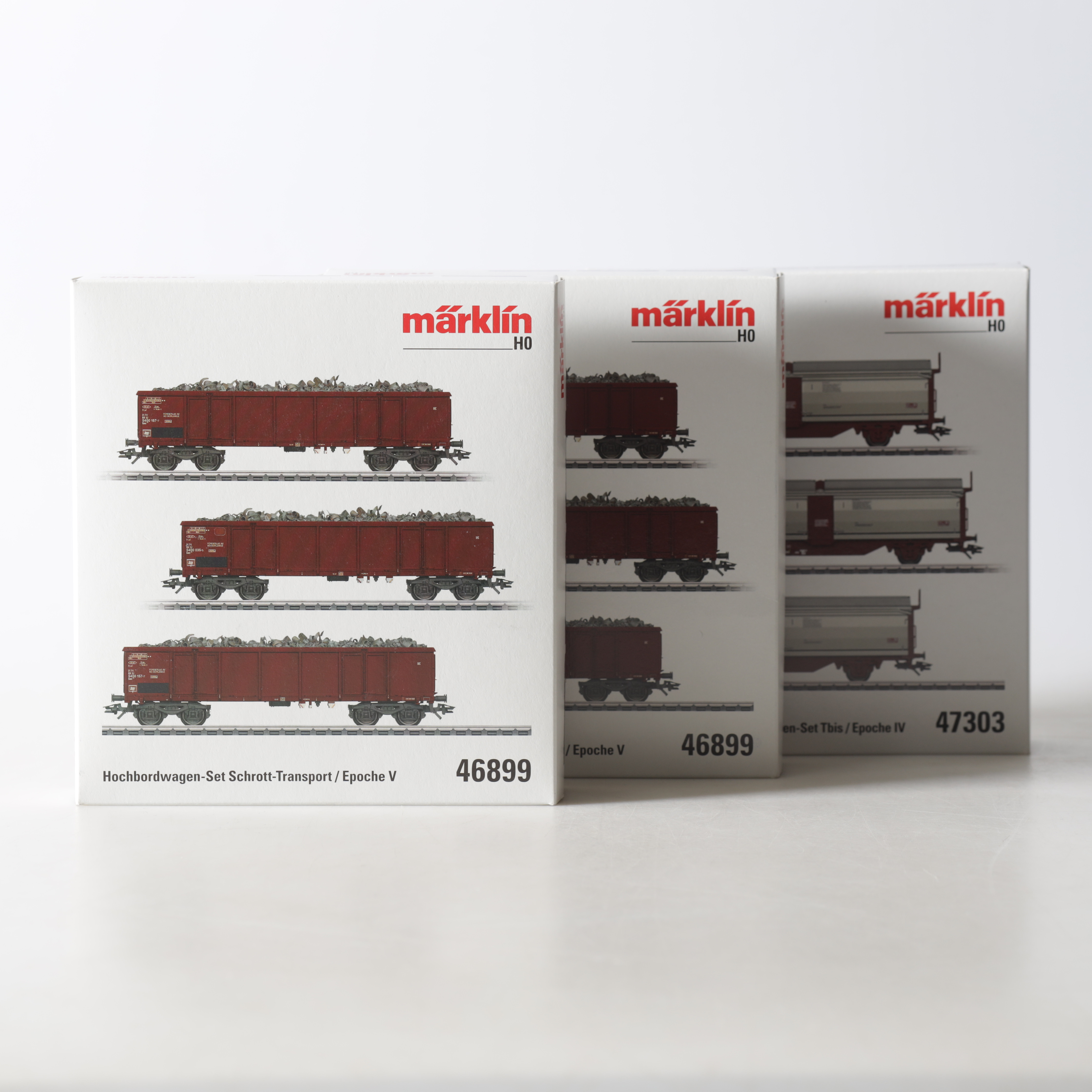 VAGNSET, 3 st. 47303 samt 46899, H0, SJ:s Tbis Sliding roof & High side Gondola, Märklin.