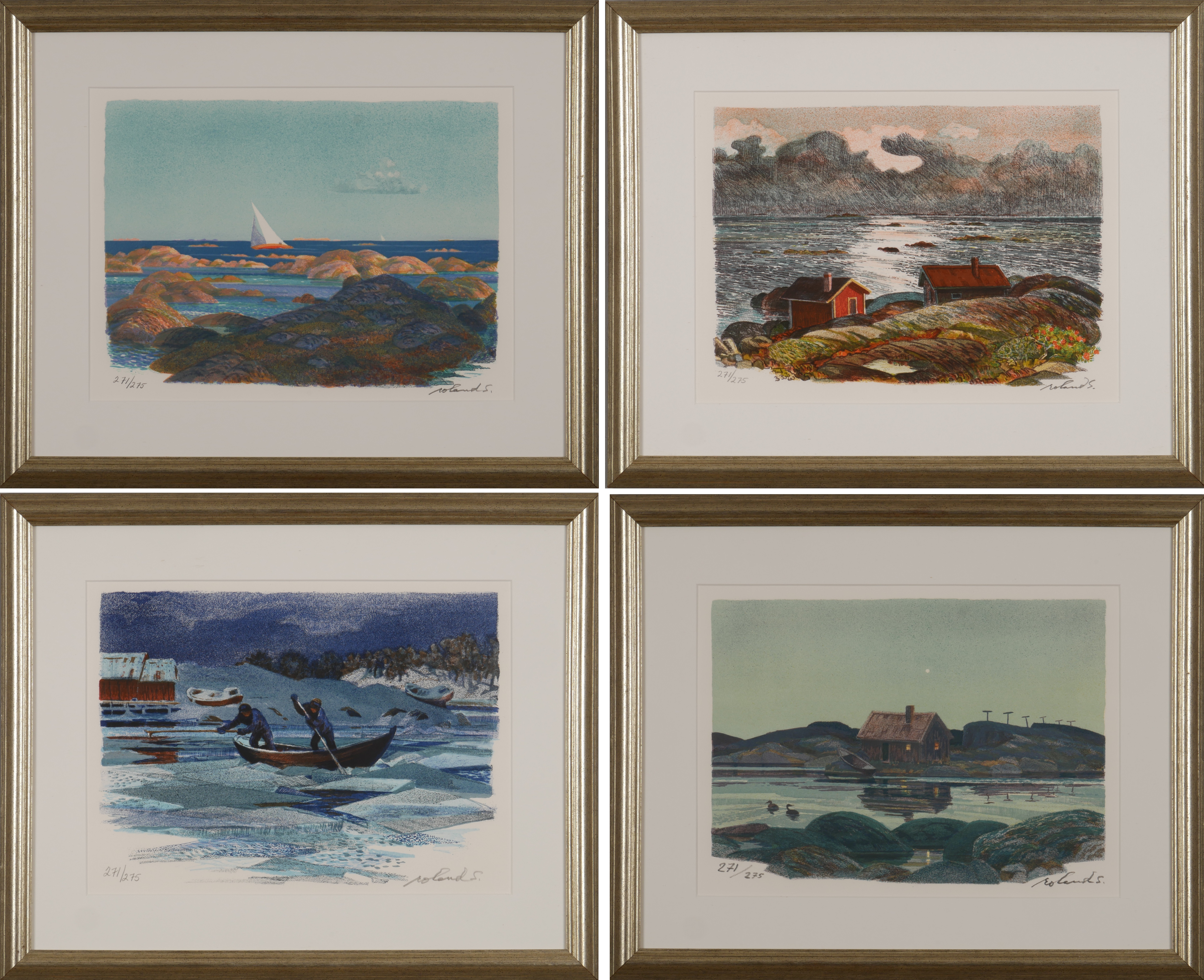 ROLAND SVENSSON. "Årstiderna i Skärgården", 4 st, färglitografier, signerade.