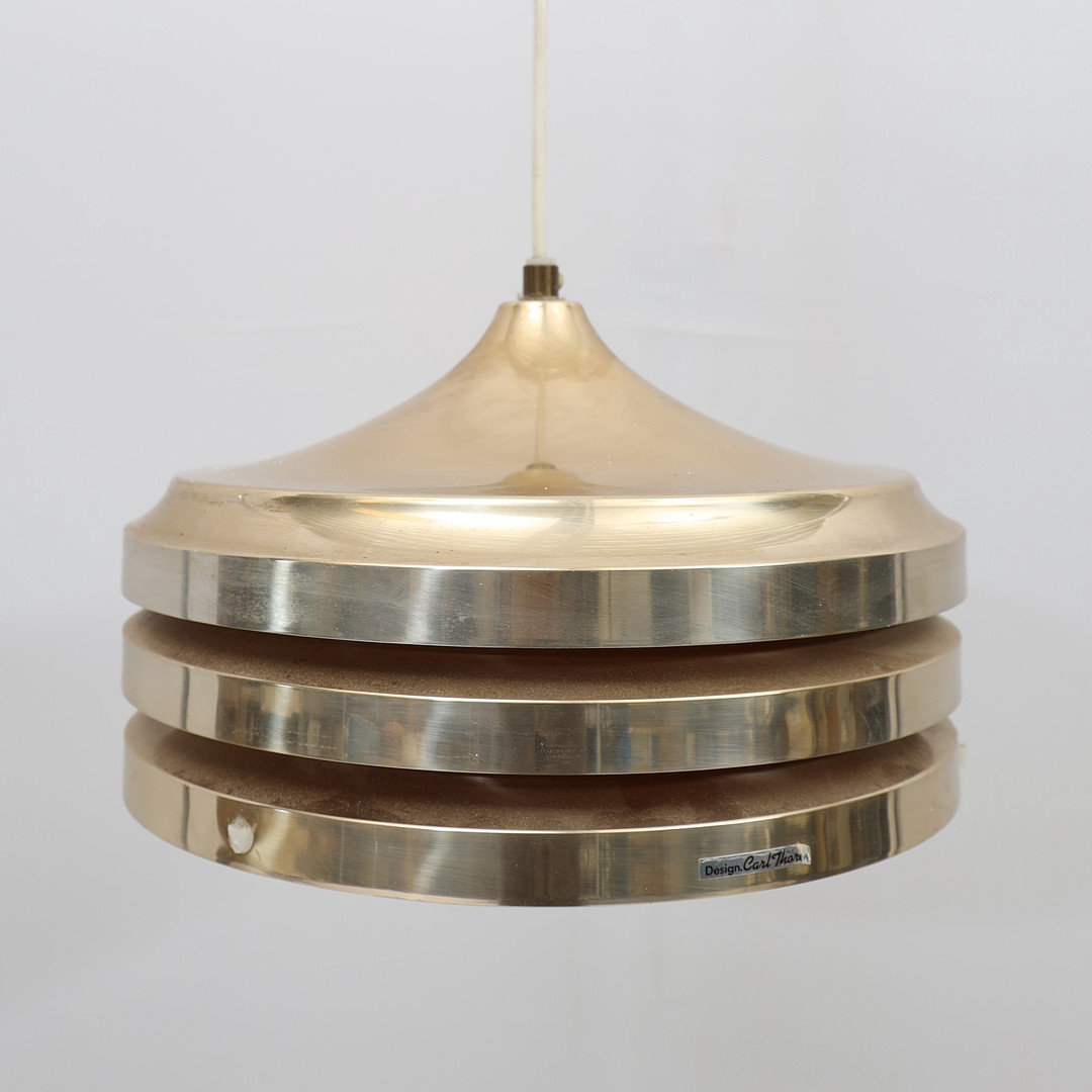 CARL THORE. Taklampa, aluminium, Granhaga, förgylld Metall, 1970-tal.