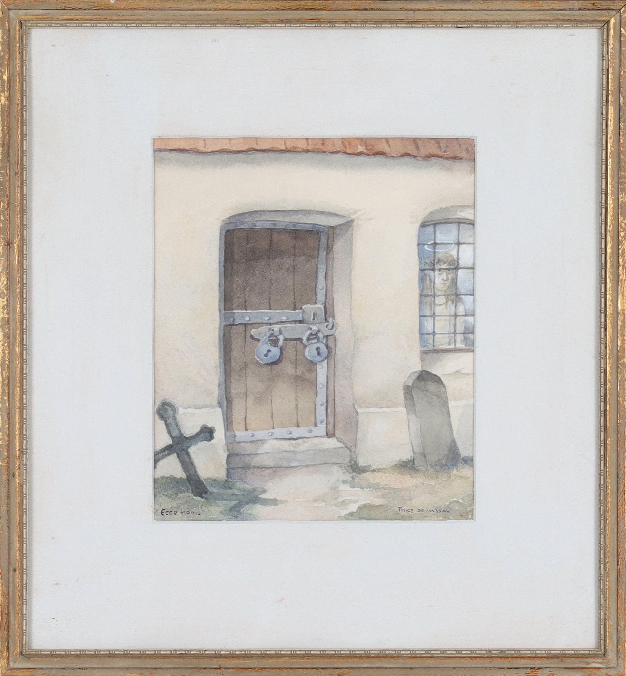 FOLKE JOHANSSON. "Ecce Homo", akvarell, signerad.