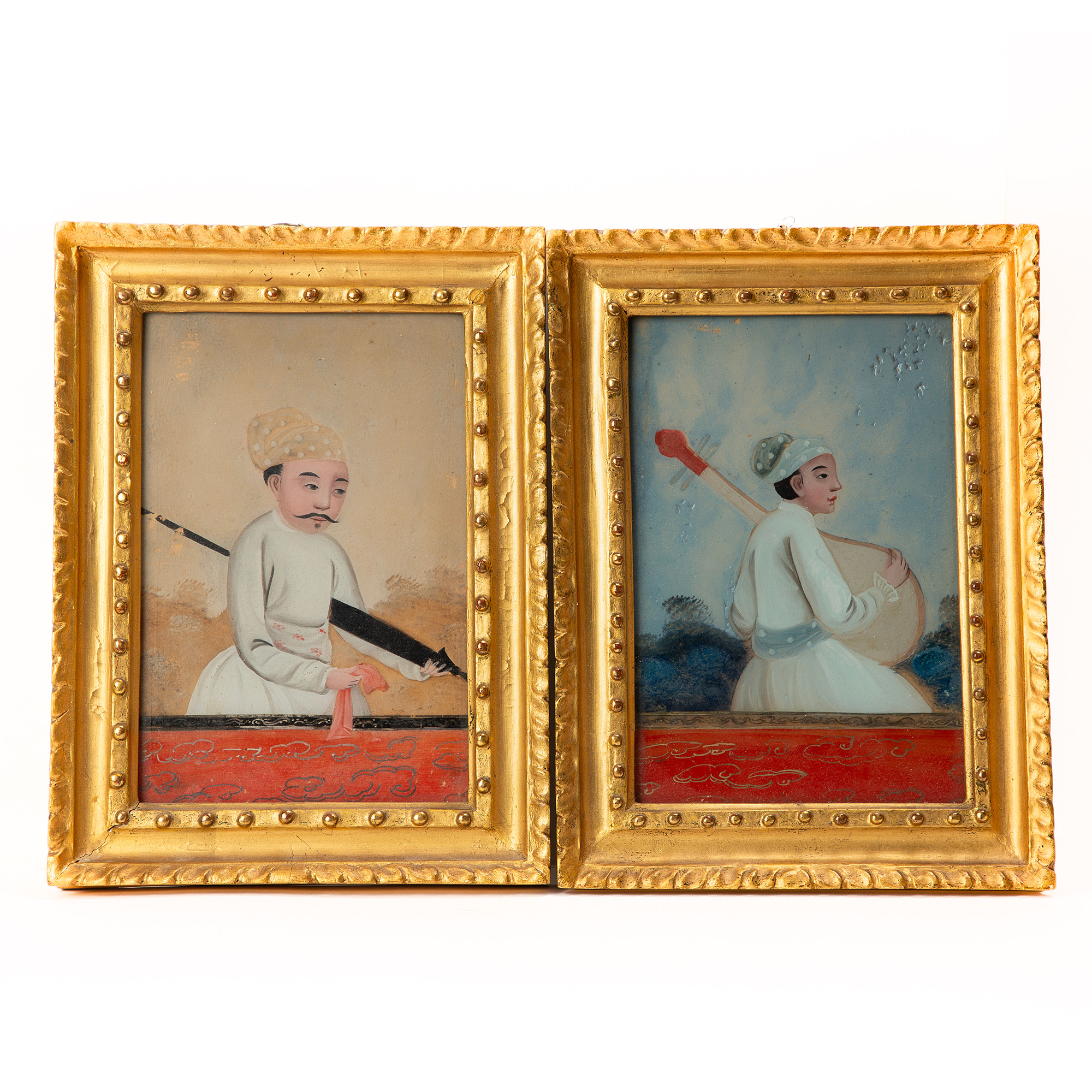 GLASMÅLNINGAR, 2 st, Ostindiska, 1800-talets första del.