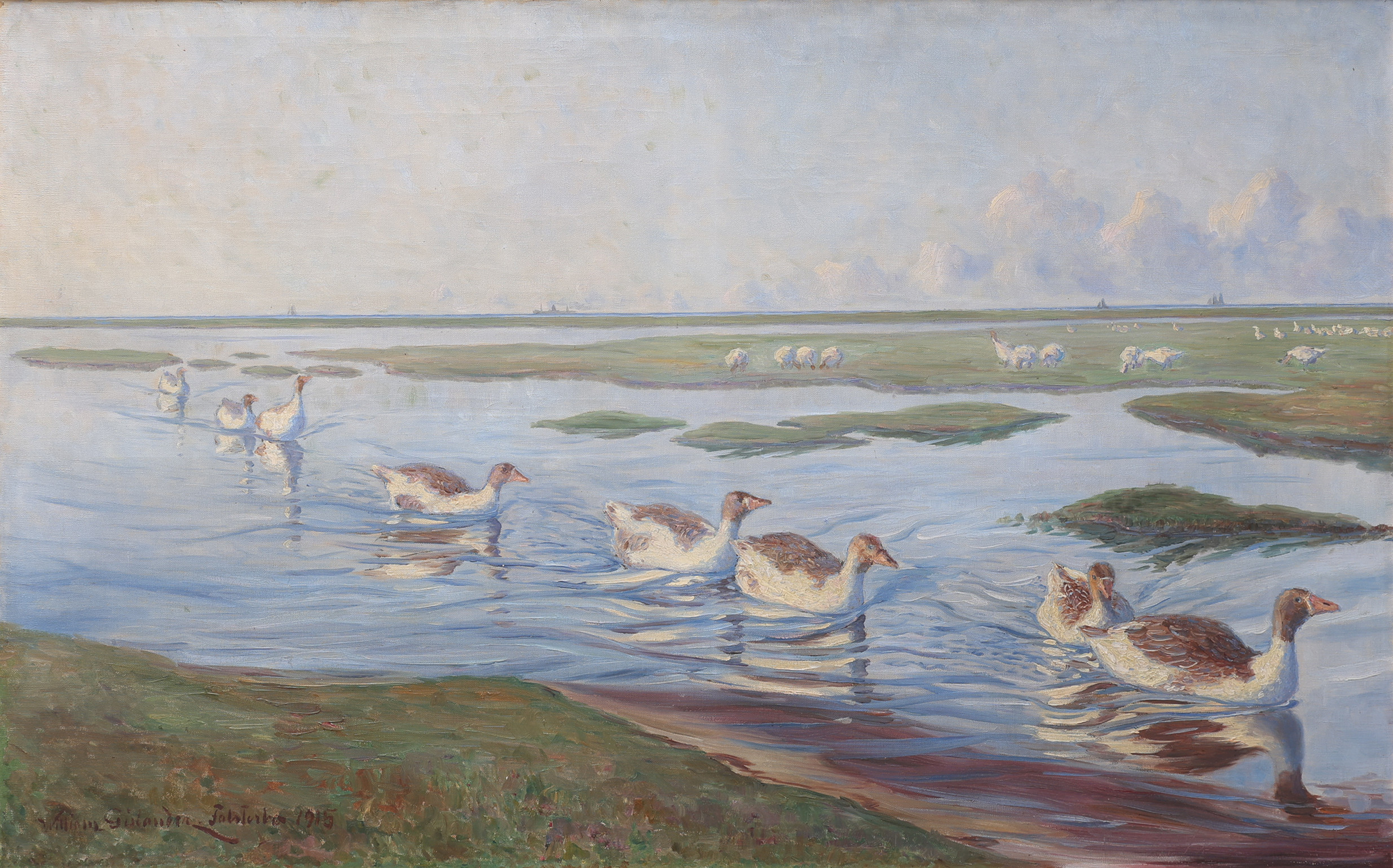 WILLIAM GISLANDER (1890-1937), GÄSS PÅ FLOMMEN, signerad 1915.