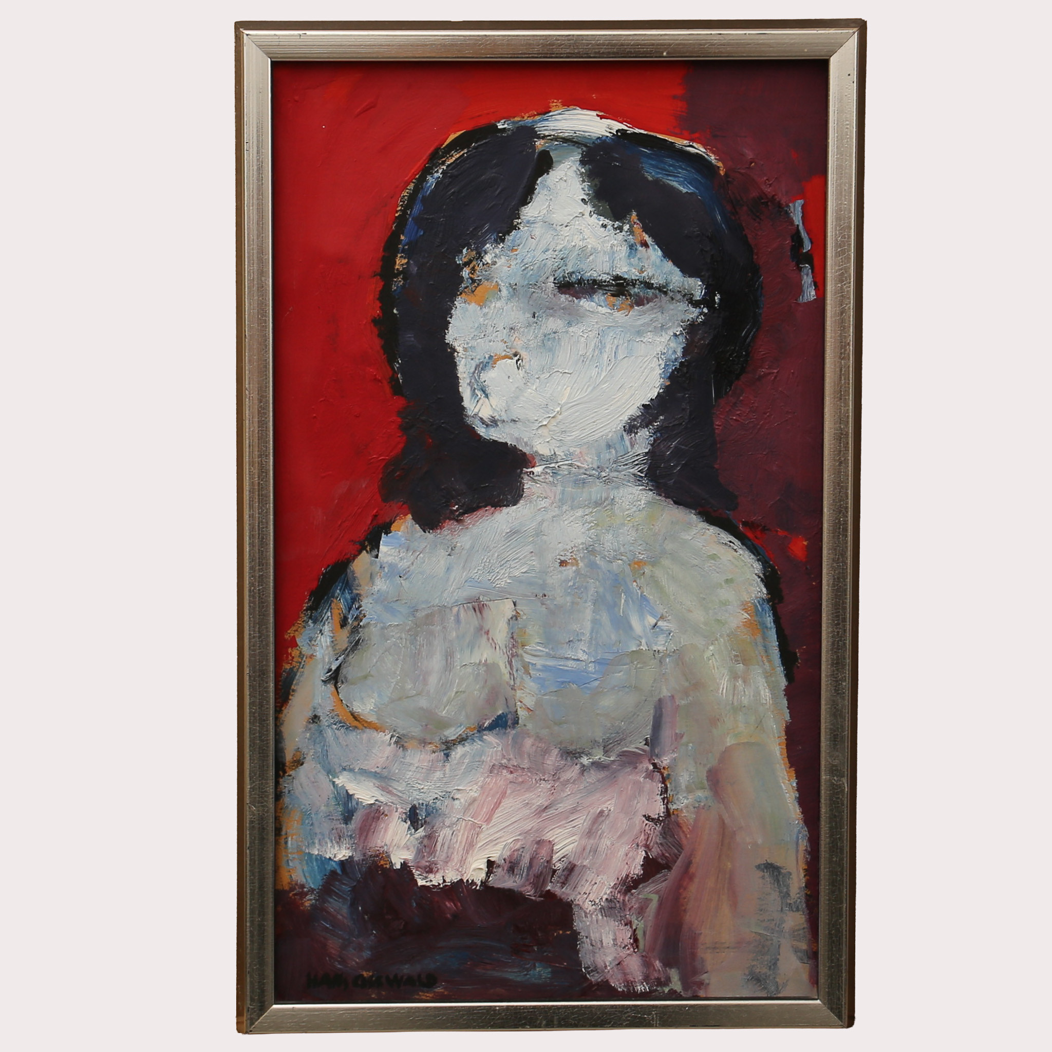 HANS OSSWALD (1919-1983), olja på pannå, kvinnogestalt mot rött.