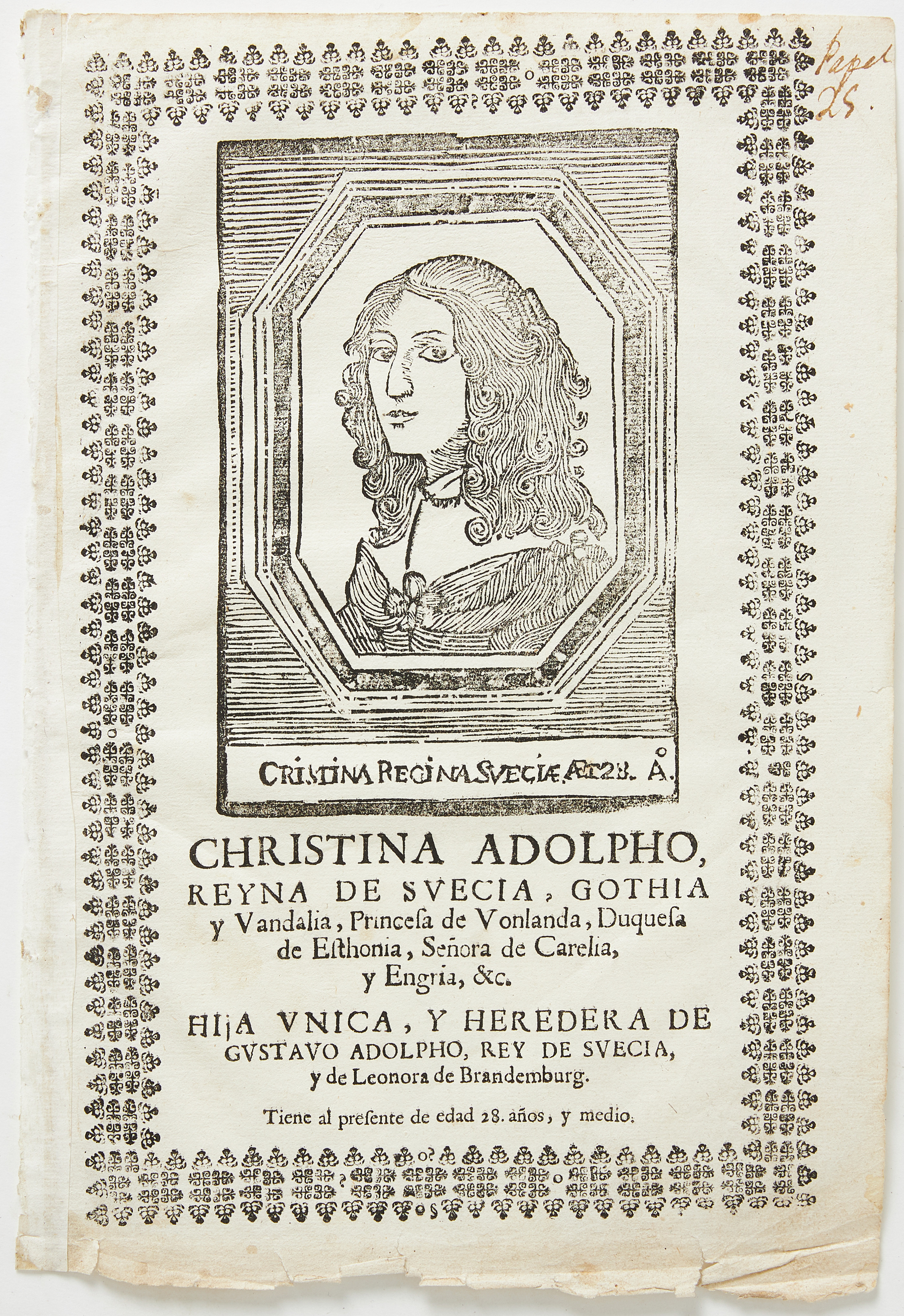 FINE PORTRAIT OF SWEDISH QUEEN CHRISTINA, Sevilla 1656.
