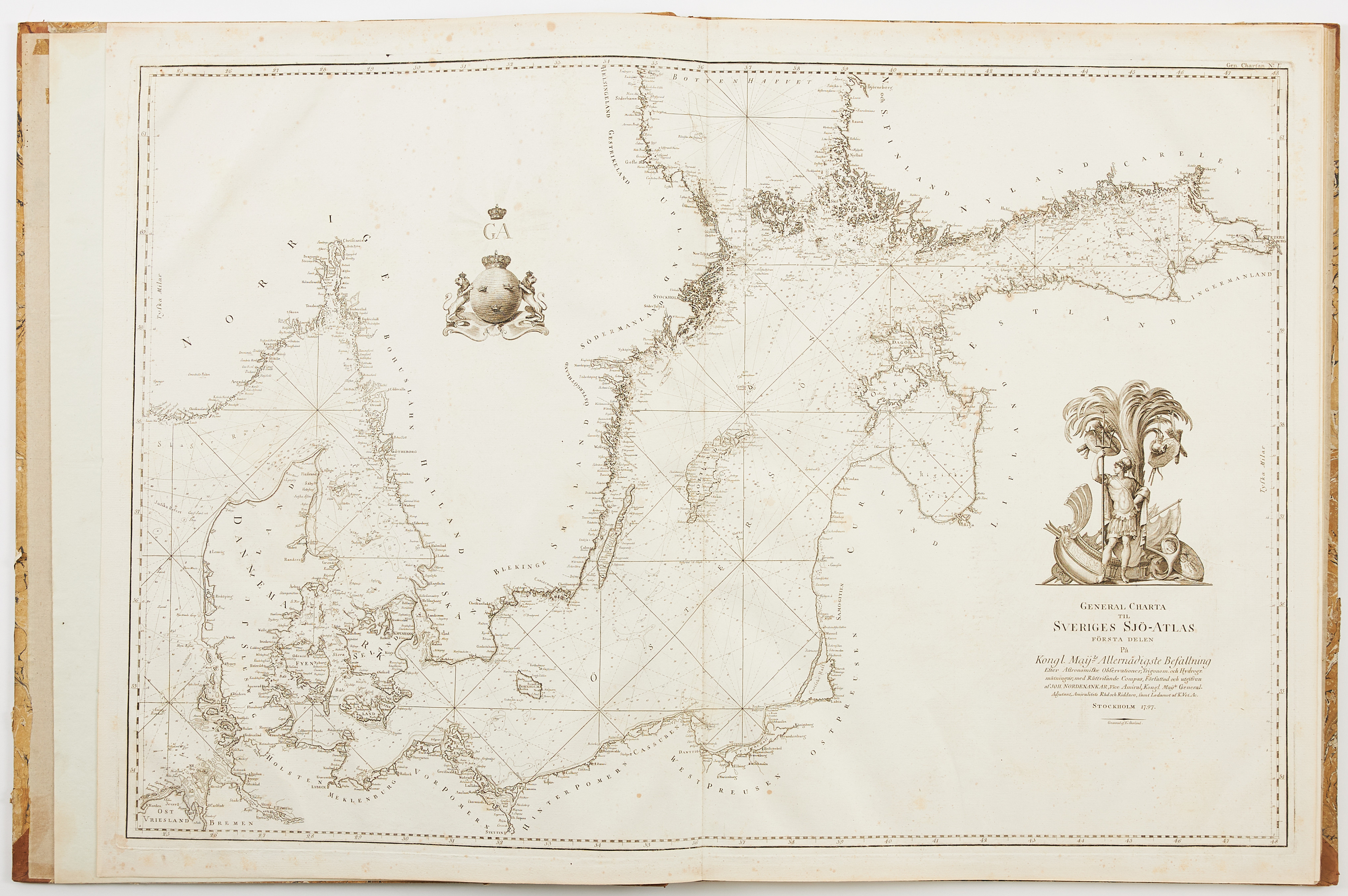 NORDENANKARS OVANLIGA SJÖATLAS MED 12 SJÖKORT, samt 3 av Klint.