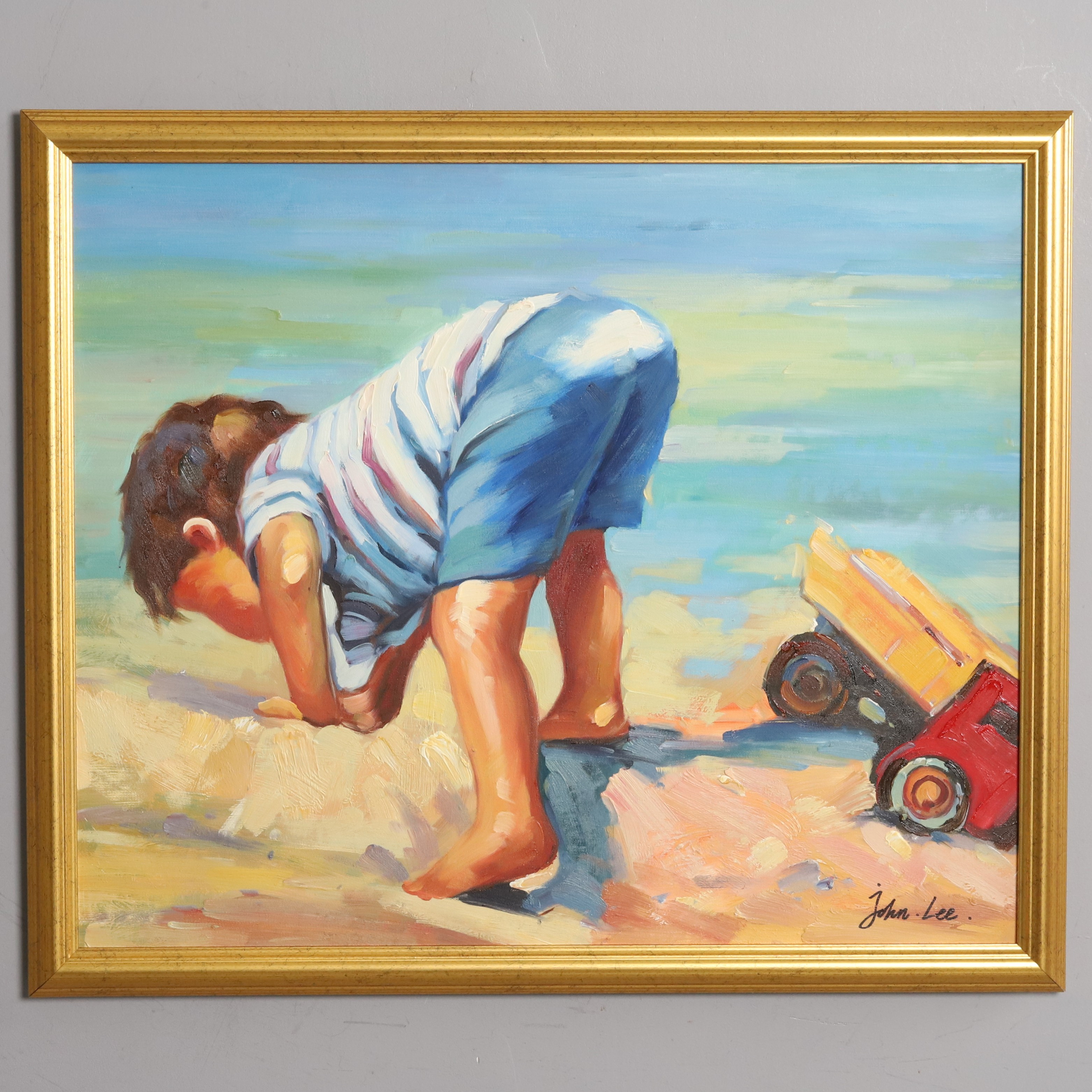OIDENTIFIERAD KONSTNÄR. OLJA PÅ DUK, strandmotiv, signerade.