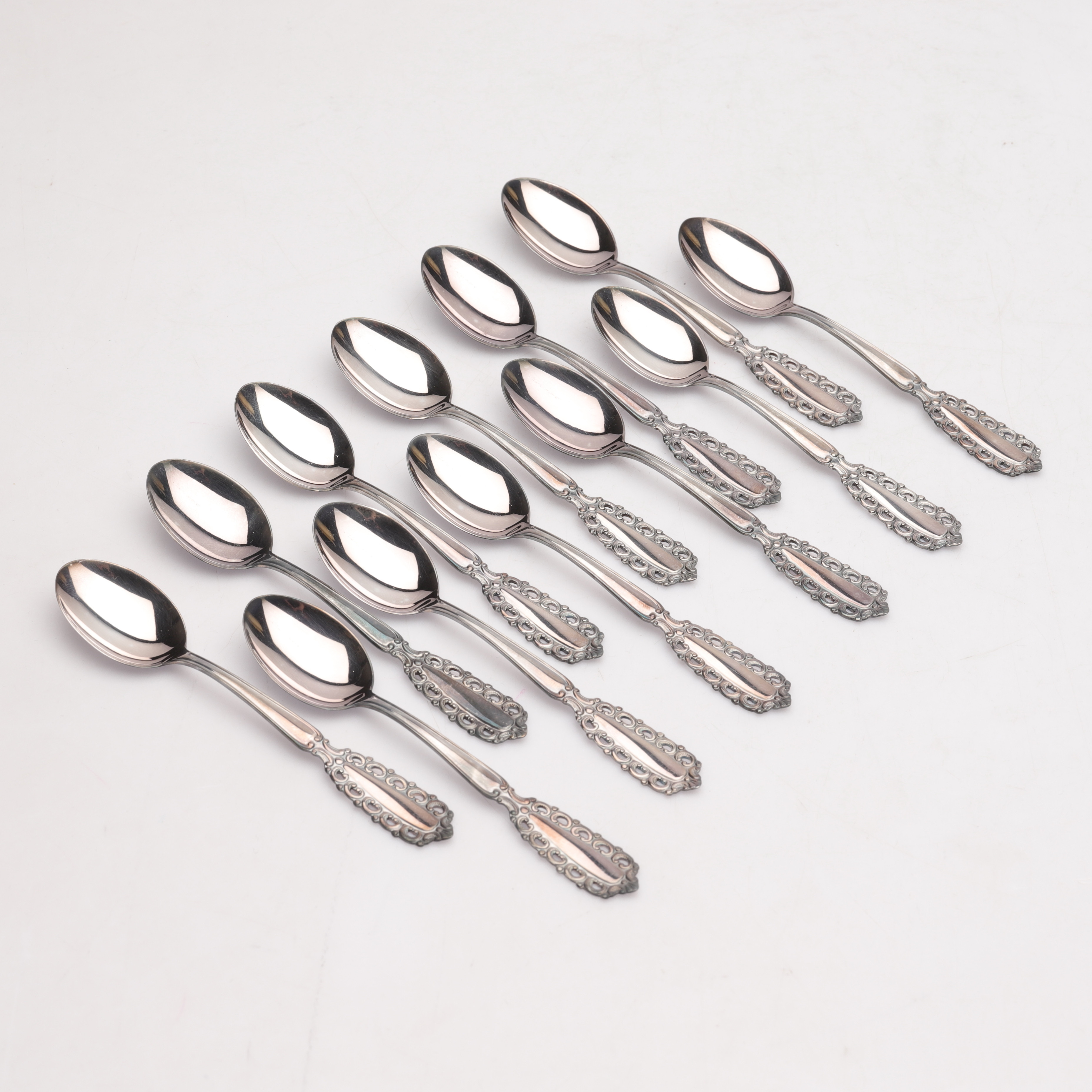 KAFFESKEDAR, 12 st, "Carmen", silver, GAB, totalvikt ca 130g.