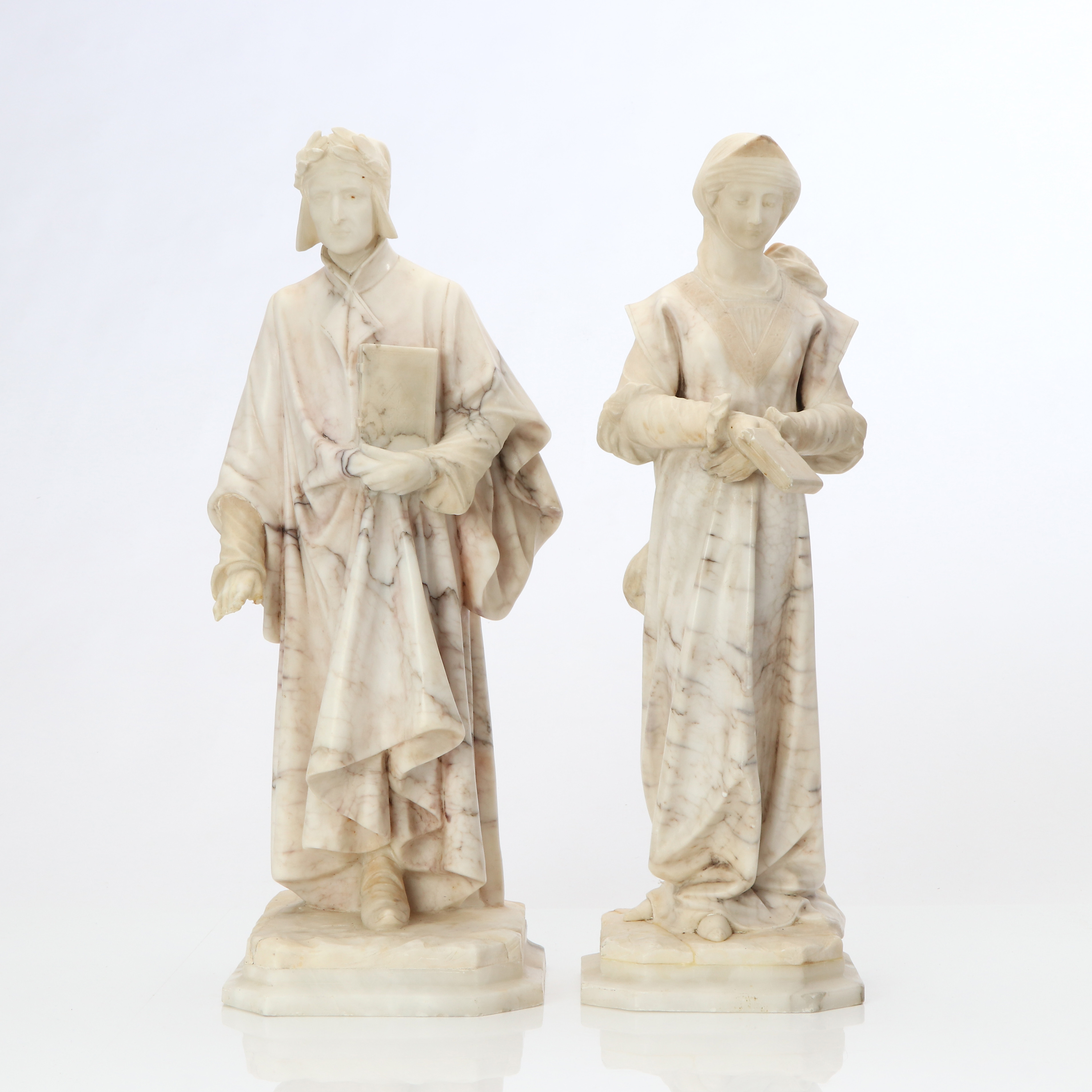 OKÄND KONSTNÄR, SKULPTURER, ETT PAR. Marmor. Dante och Beatrice. 1800-tal.