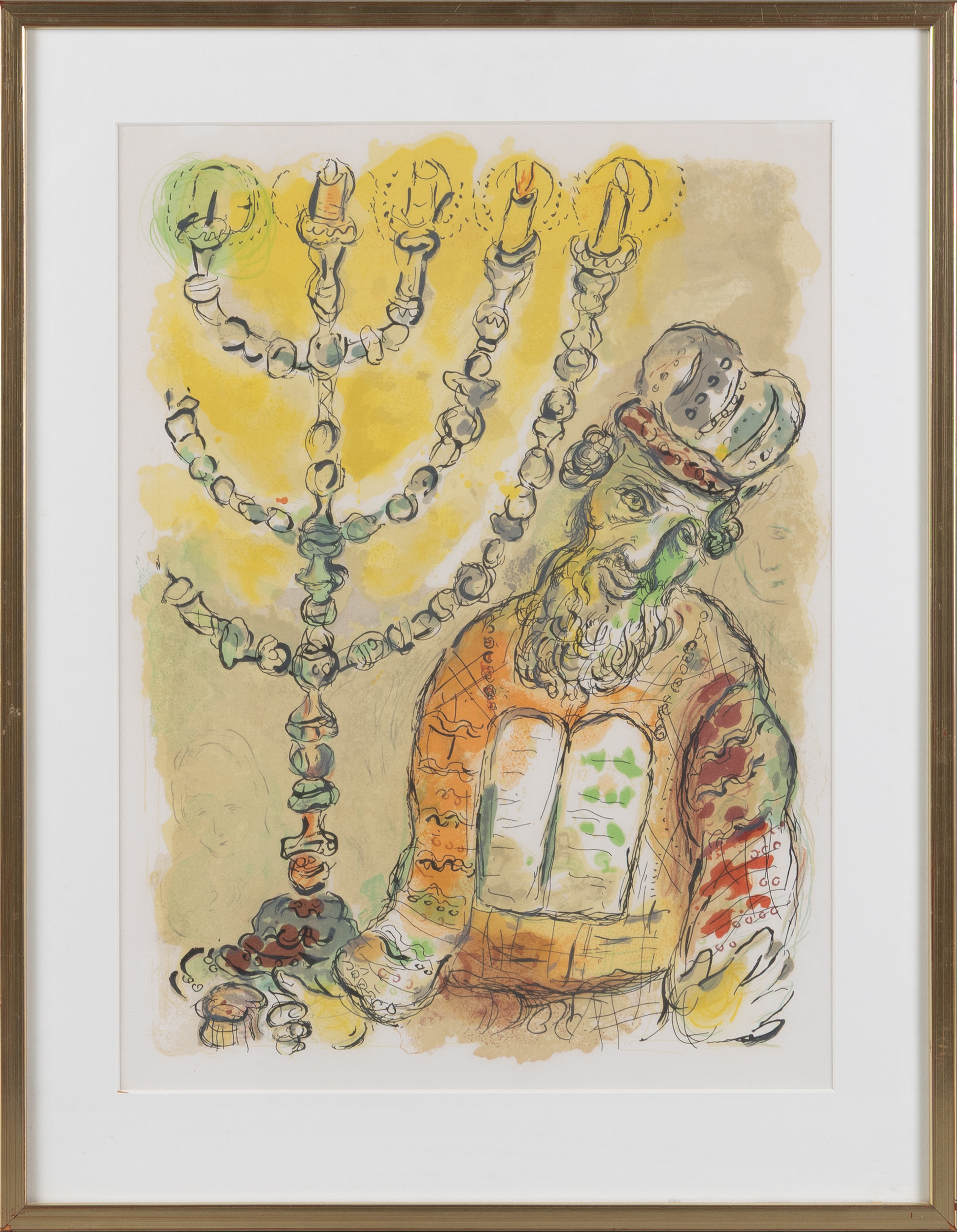 MARC CHAGALL. "Aron och ljusstaken", litografi från The story of Exodus, 1966.