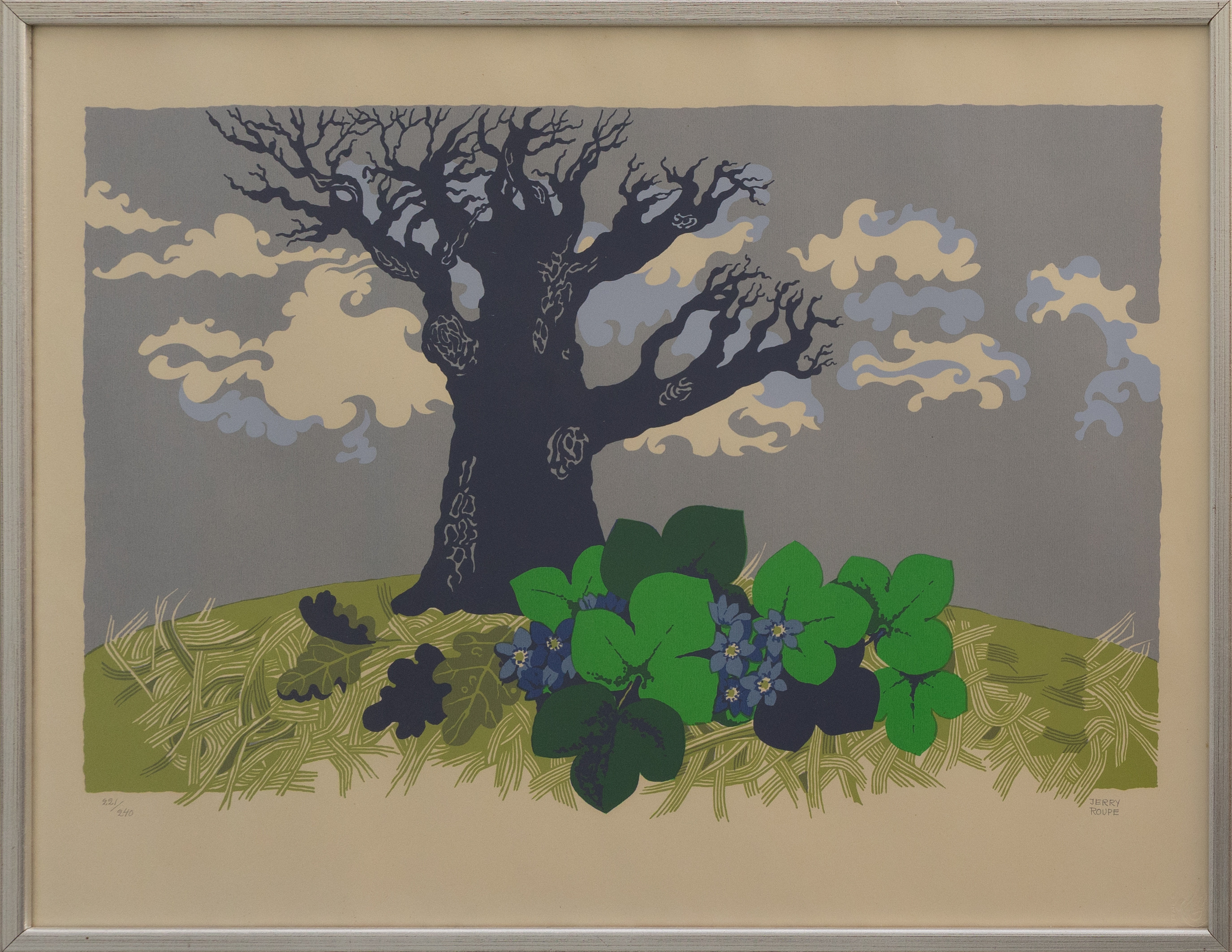 JERRY ROUPE (1919-2005). Träd i landskap, litografi nr22/240, signerad.