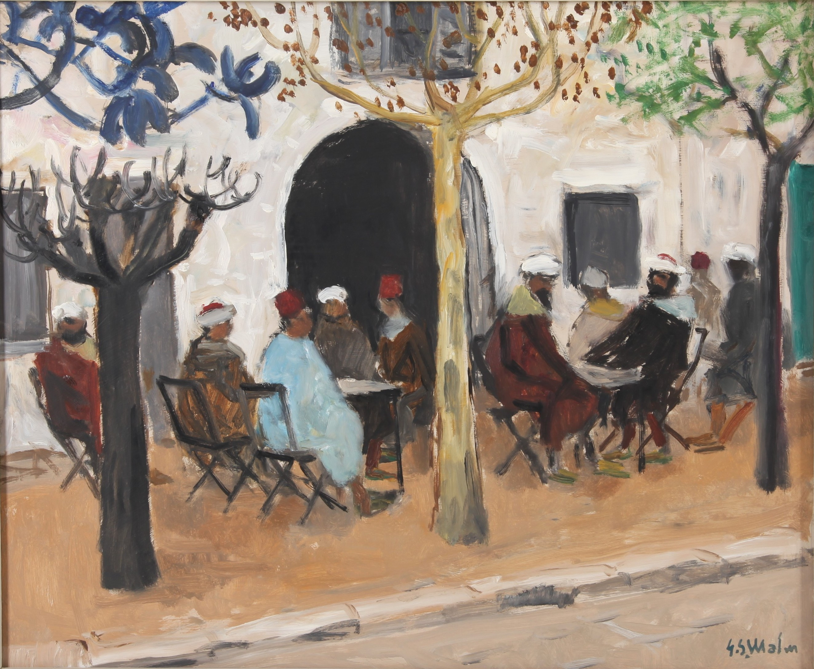 GUNNAR S MALM. 1909-1986. Olja på pannå, "arabcafé", signerad.