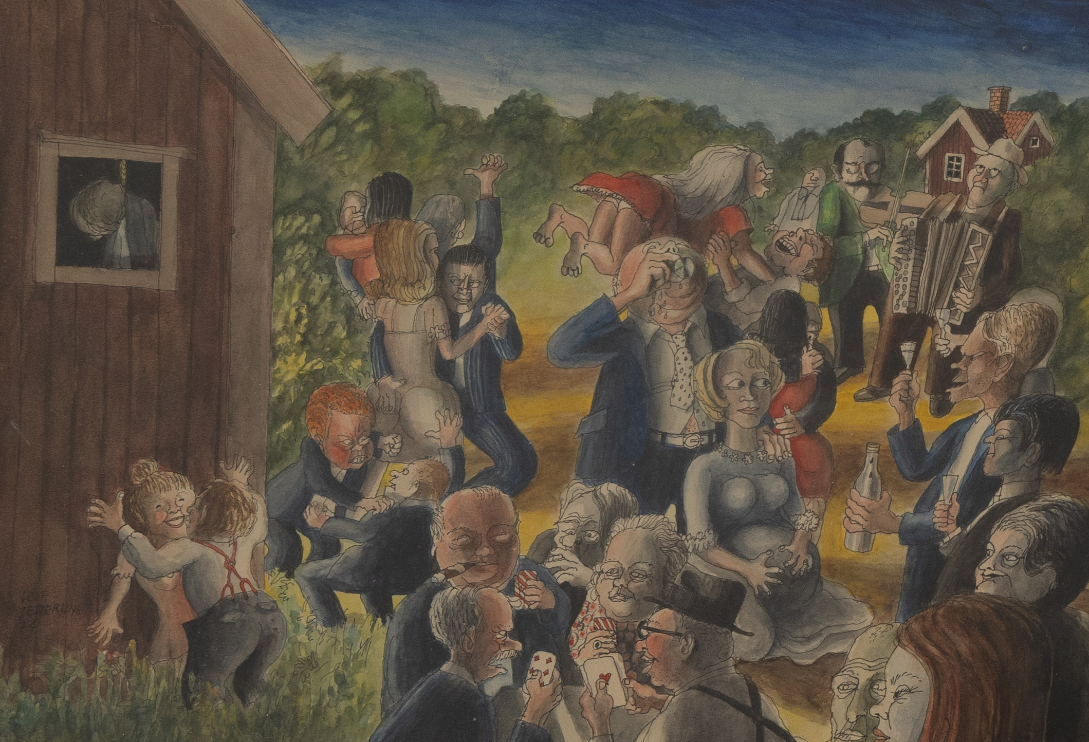 LEIF ZETTERUNG. Sommardans, akvarell, signerad.