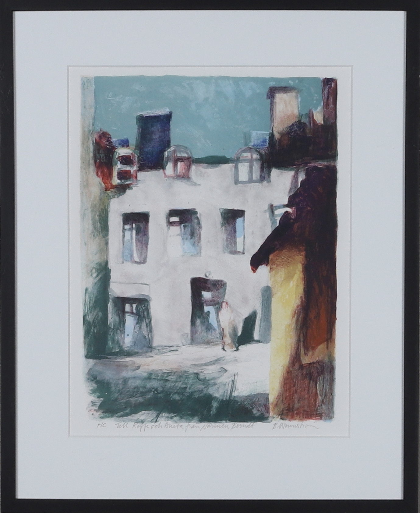 BERNDT WENNSTRÖM. Färglitografi, gatumotiv, signerad.