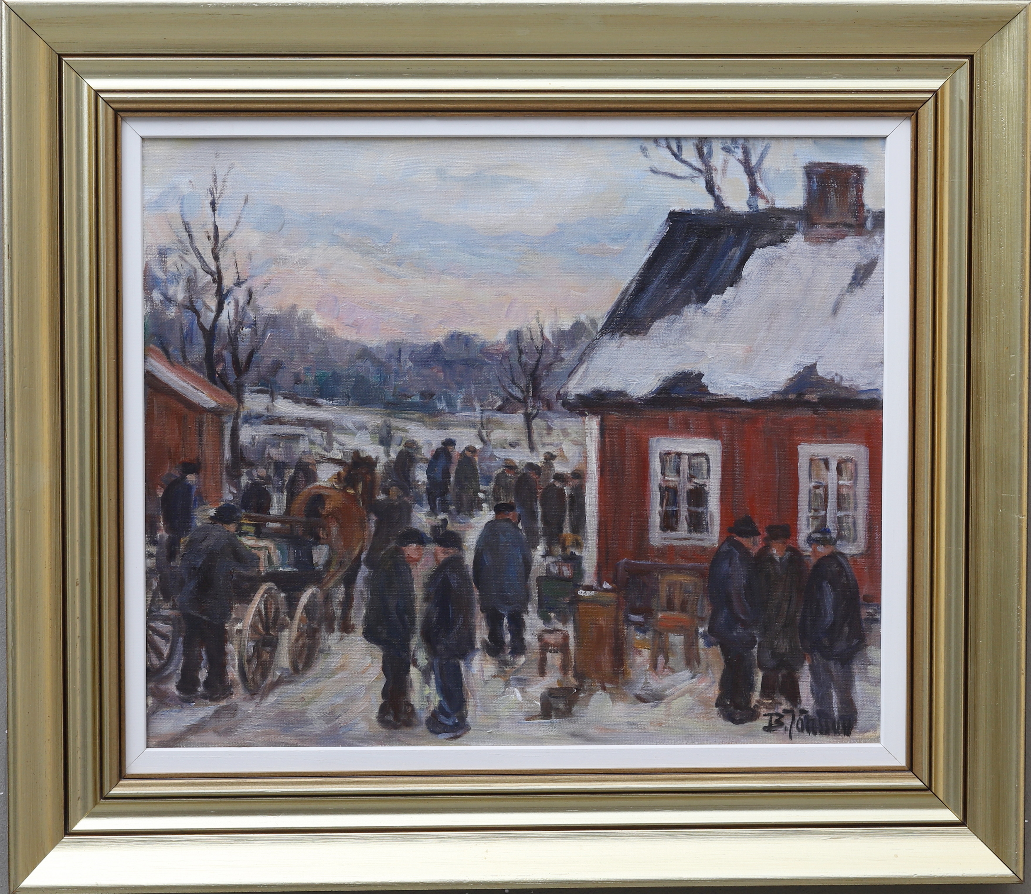 BROR JÖNSSON. Olja på duk, vinterscen, signerad.