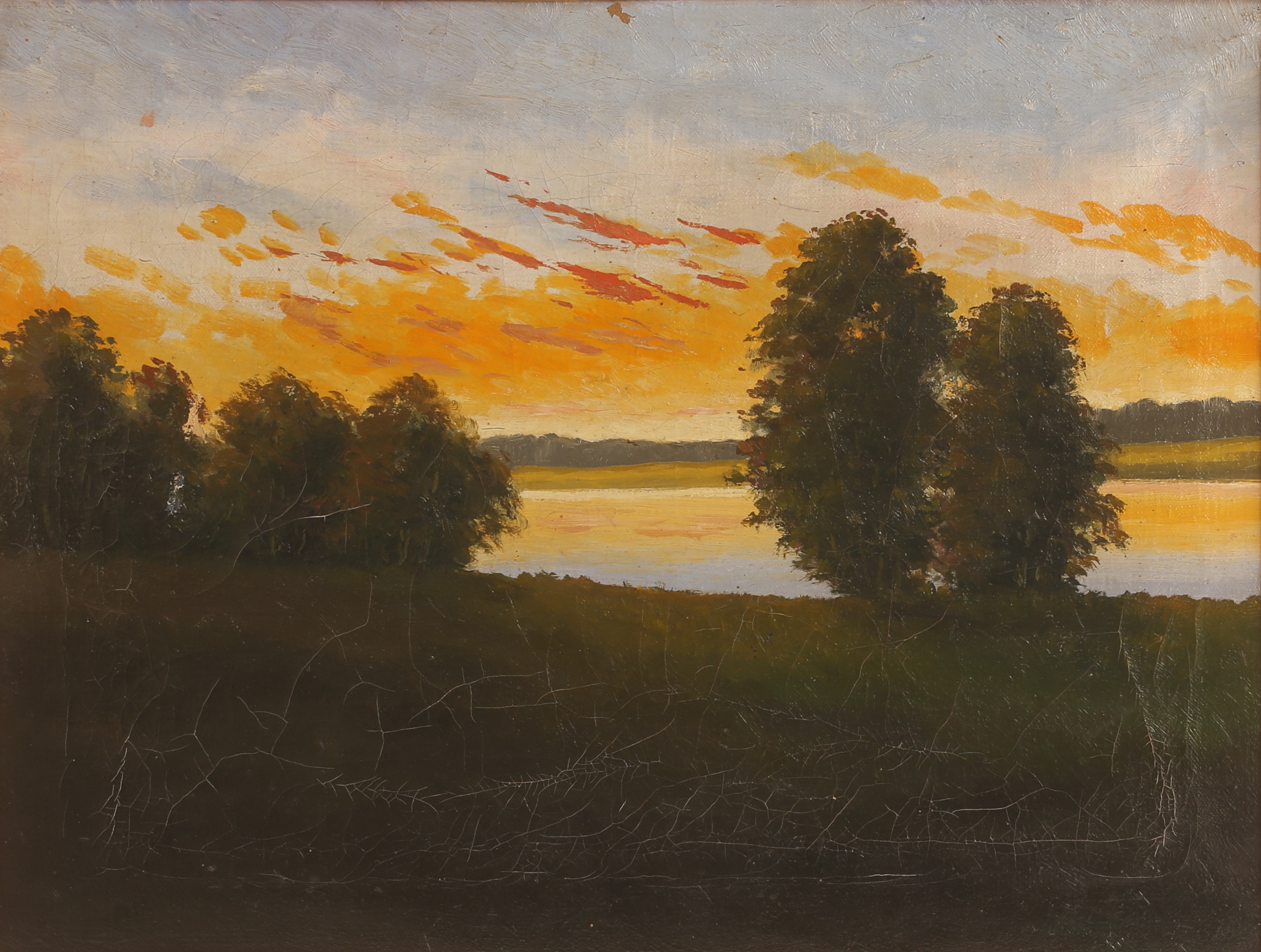OKÄND KONSTNÄR, olja på duk, solnedgång.