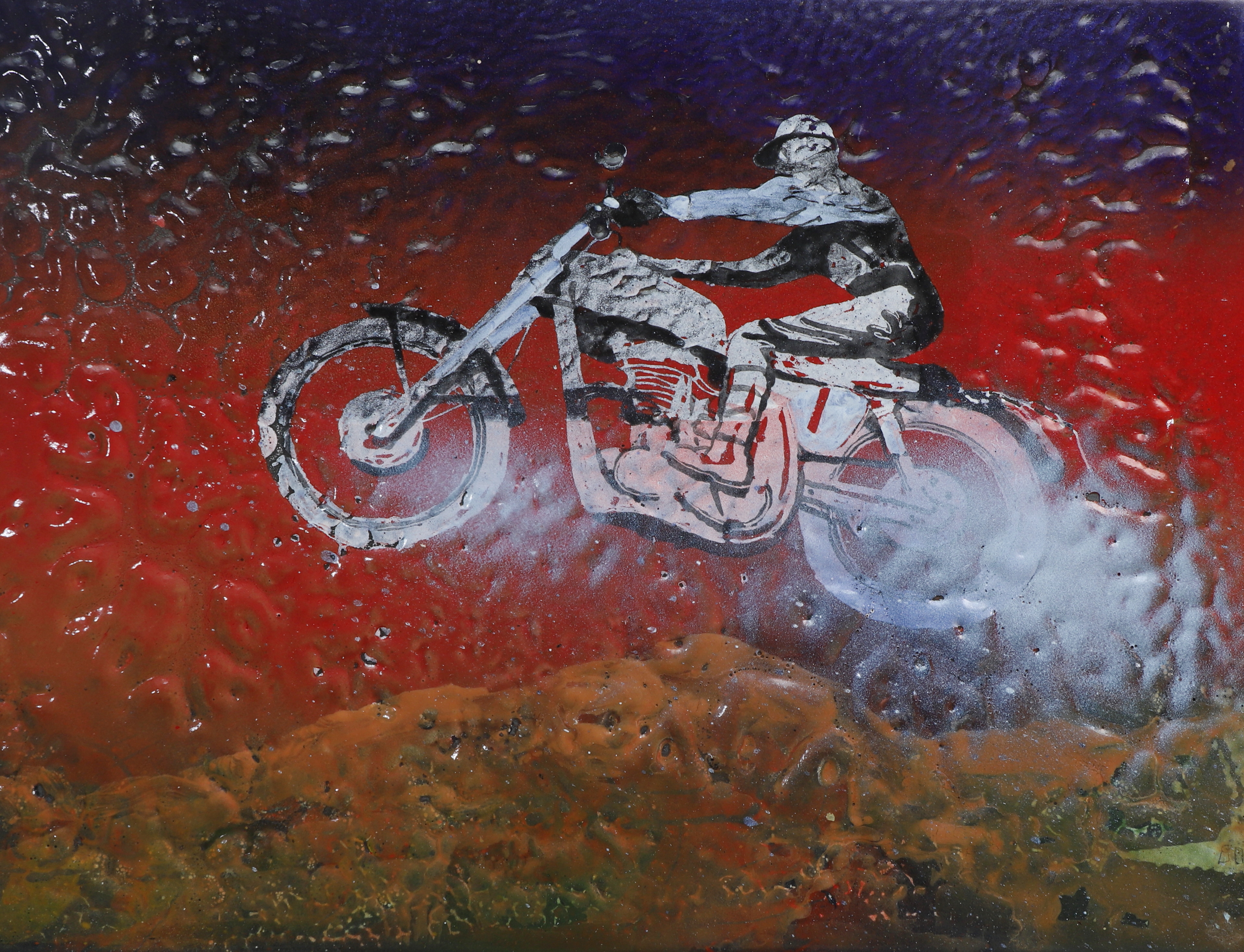 BOB MATSON. Emalj på plåt, "Motocross", a´tergo.