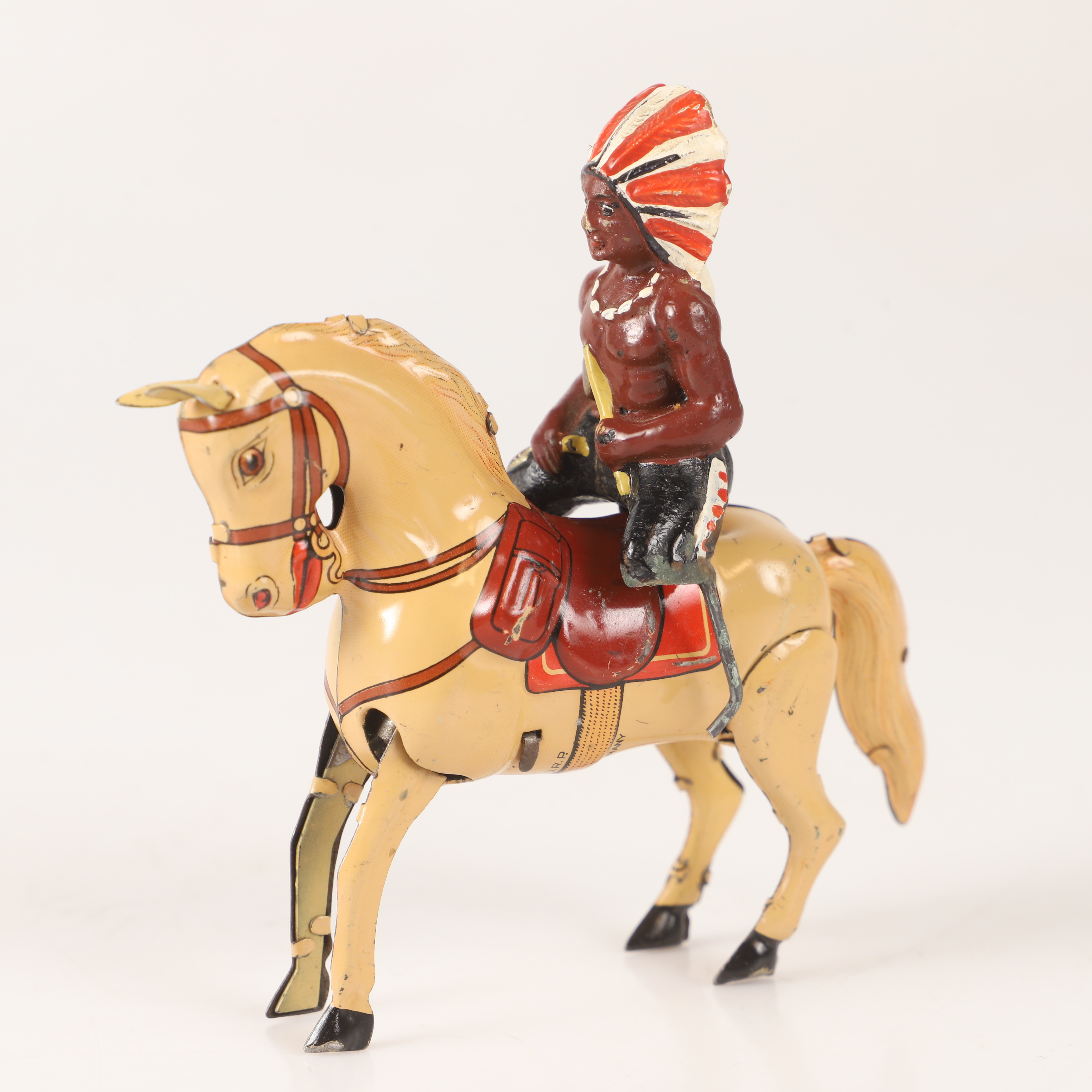 LEKSAK, indian på häst, litograferad plåt, DRGM, U.S. Zone, Östtyskland, 1900-talets mitt.