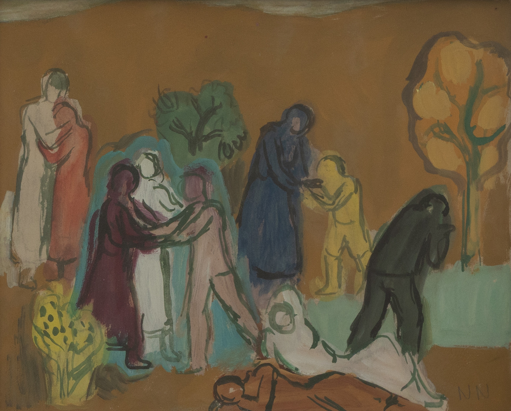NILS NILSSON (1901-1949). Figurkomposition, gouache, monogramsignerad NN.
