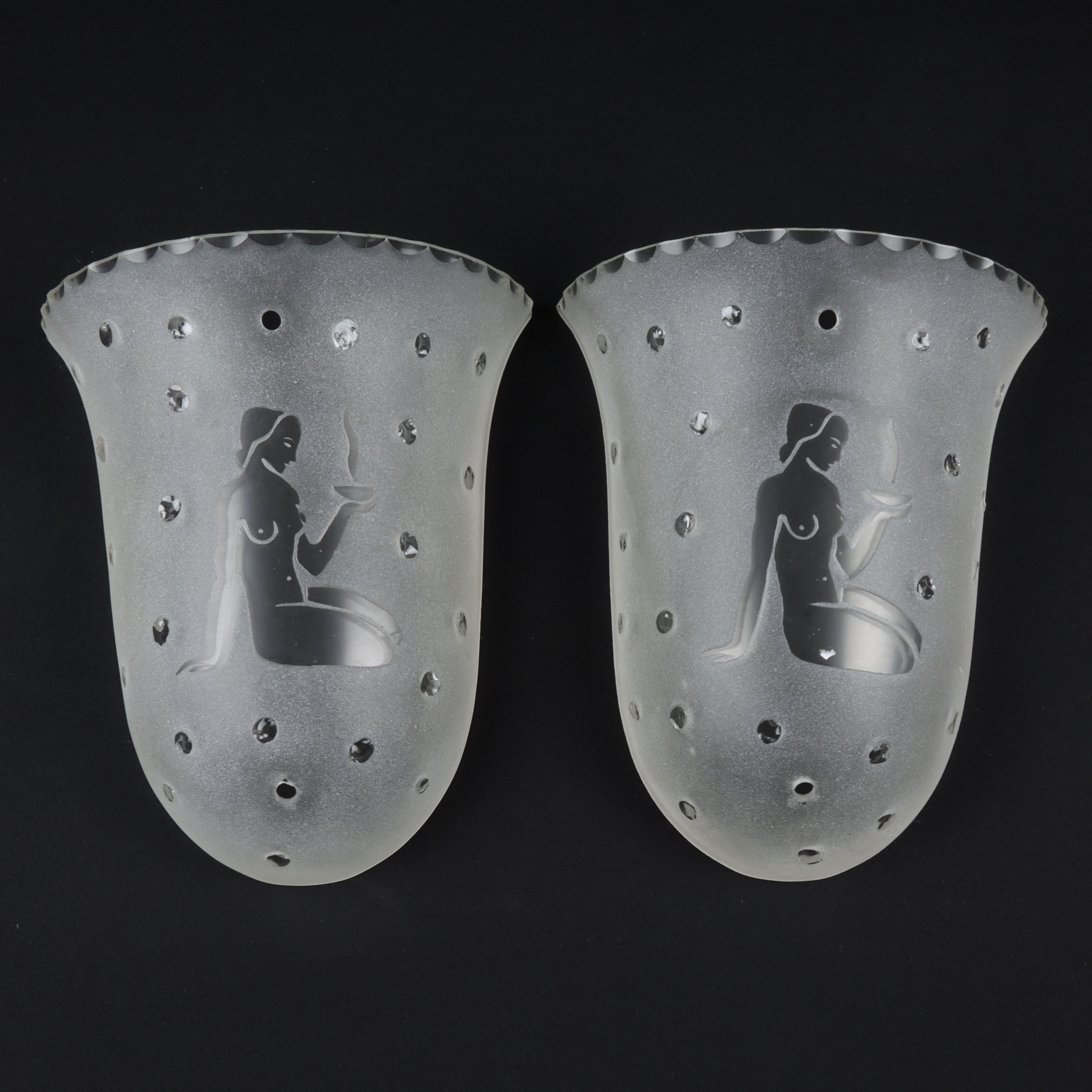 LAMPKUPOR 2 st, glas, Swedish grace, 1930-tal.