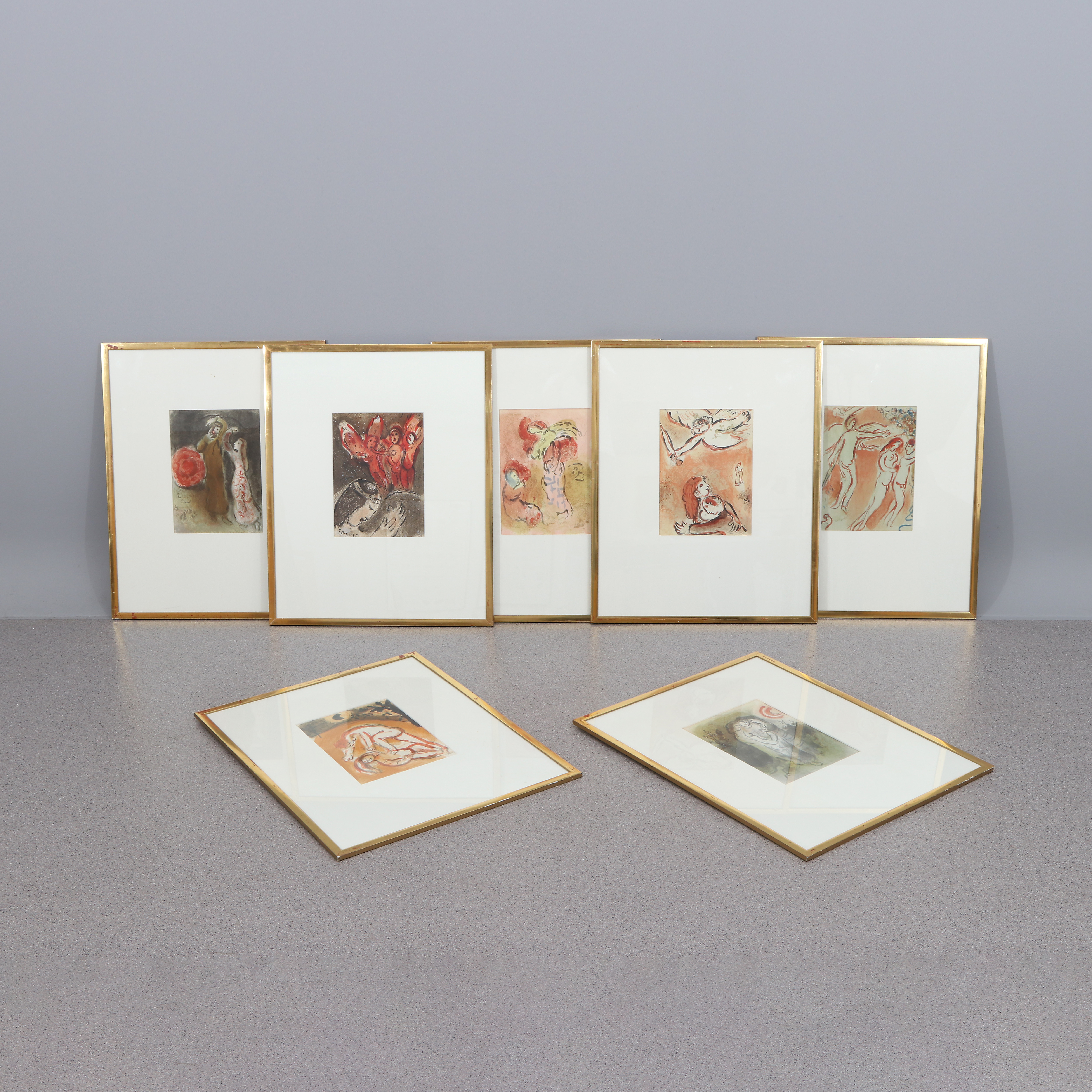 MARC CHAGALL. EFTER. Litografier, sju st. Kompositioner med figurer.