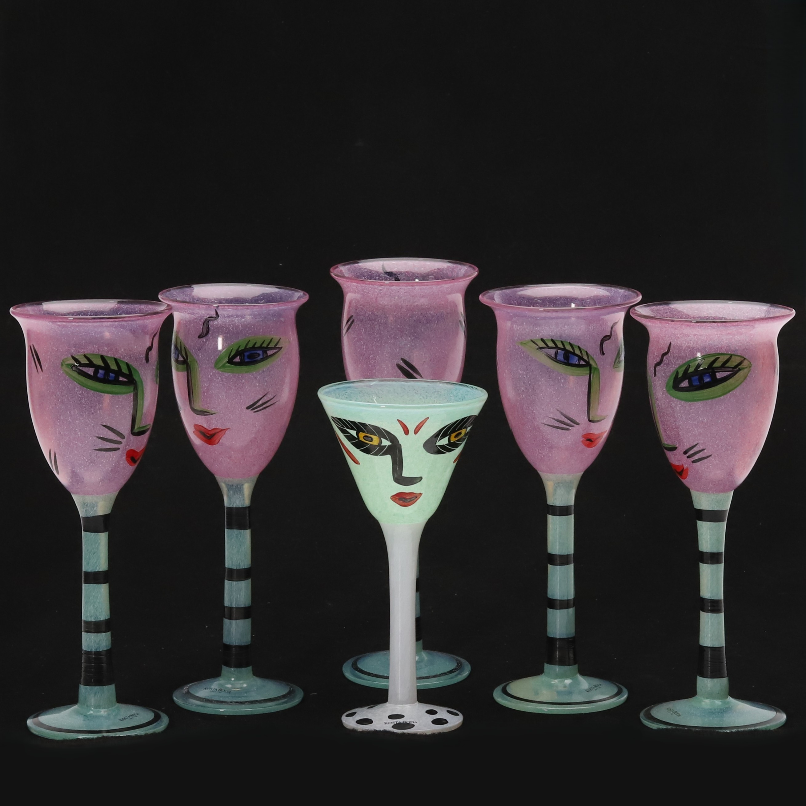 ULRICA HYDMAN-VALLIEN. Pokalglas, 6 st. "Open Minds", etikett-märkta Kosta Boda, signerade.
